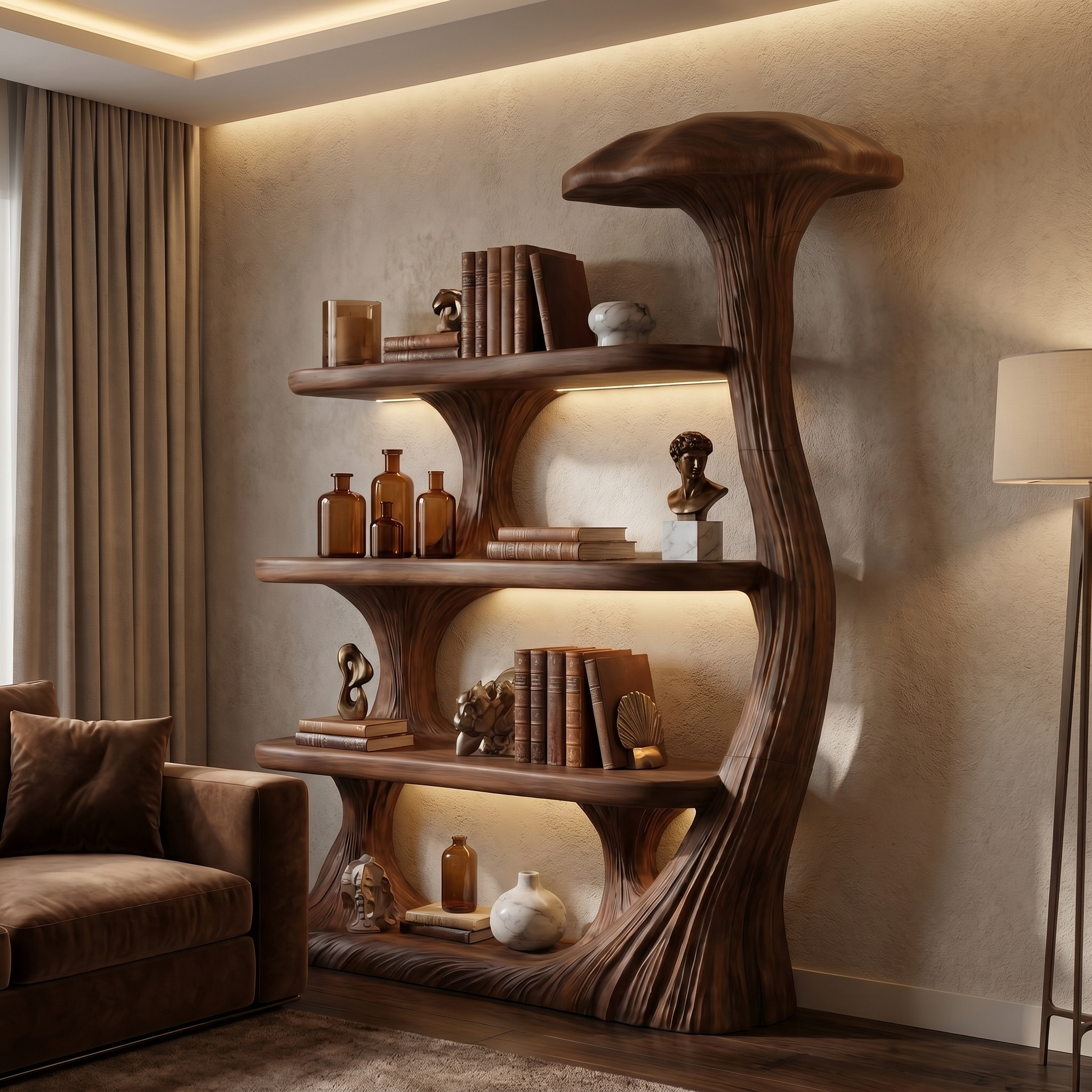 Mushroom Bookshelf Wooden Bookcase Display Shelf For Living Room Bedroom Decor SINLSATB731