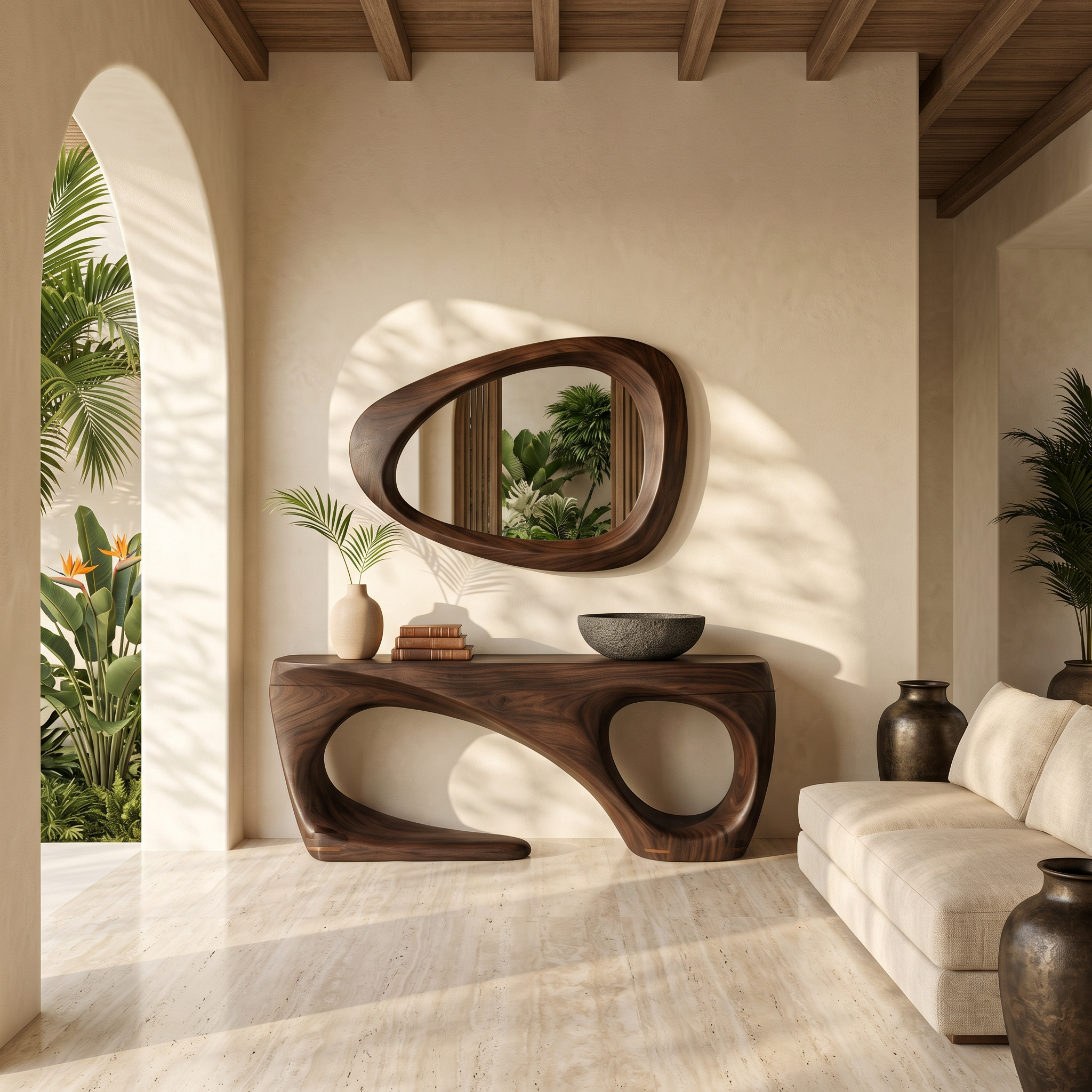 Rustic Console Table With Handcrafted Flowing Design For Living Room SINLSACS651