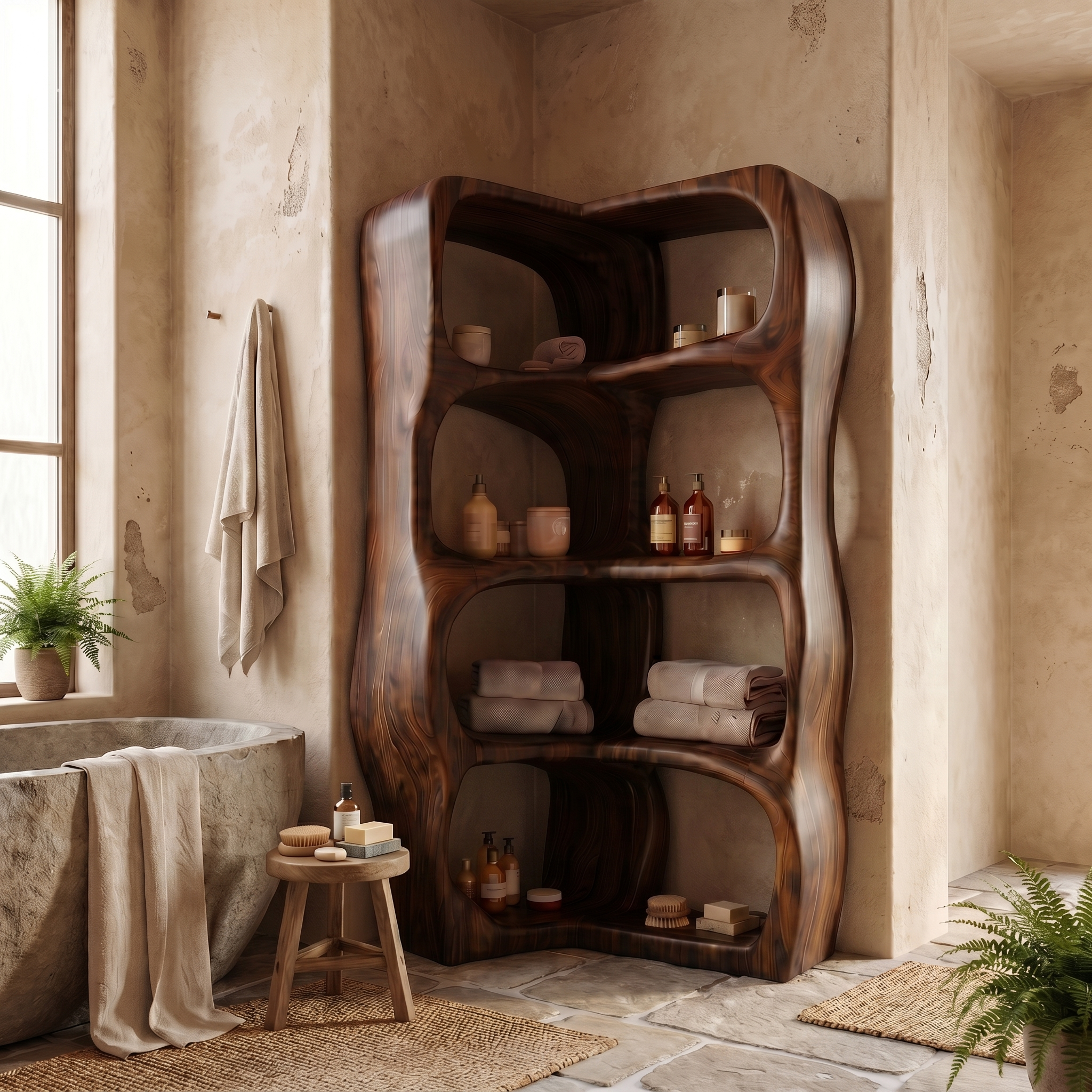 Sculptural Bathroom Cabinet With Freeform Curved Shelves For Bathroom SINLSABCT029