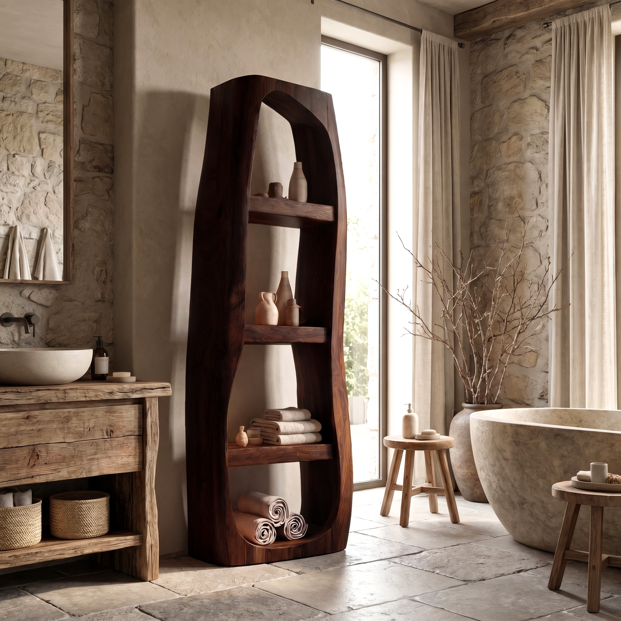 Minimal Bathroom Storage Cabinet With Curved Arched Design For Bathroom SINLSABCT030