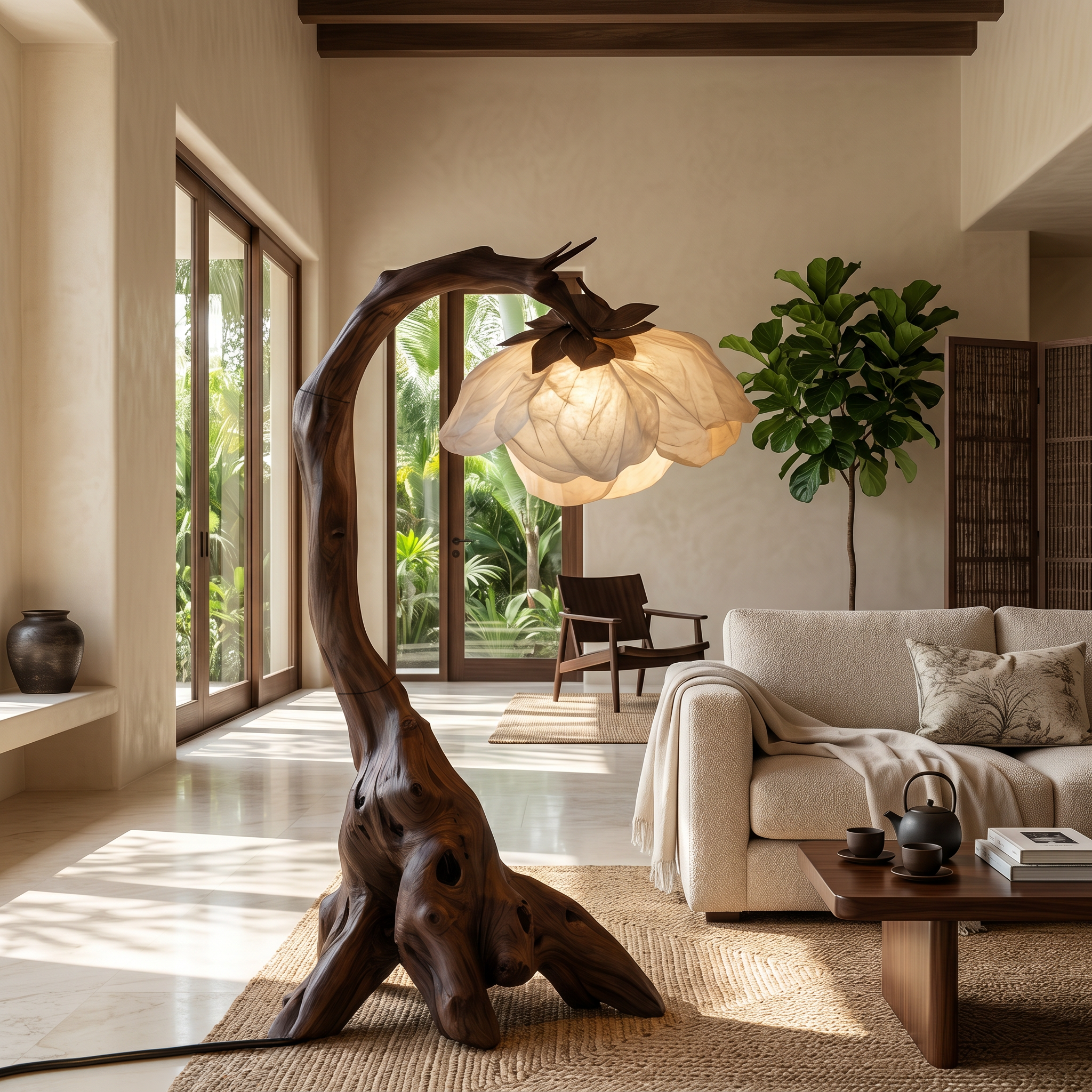 Organic Floor Lamp With Tree Branch Silhouette For Bedroom And Reading Nook SINLSAFLP096