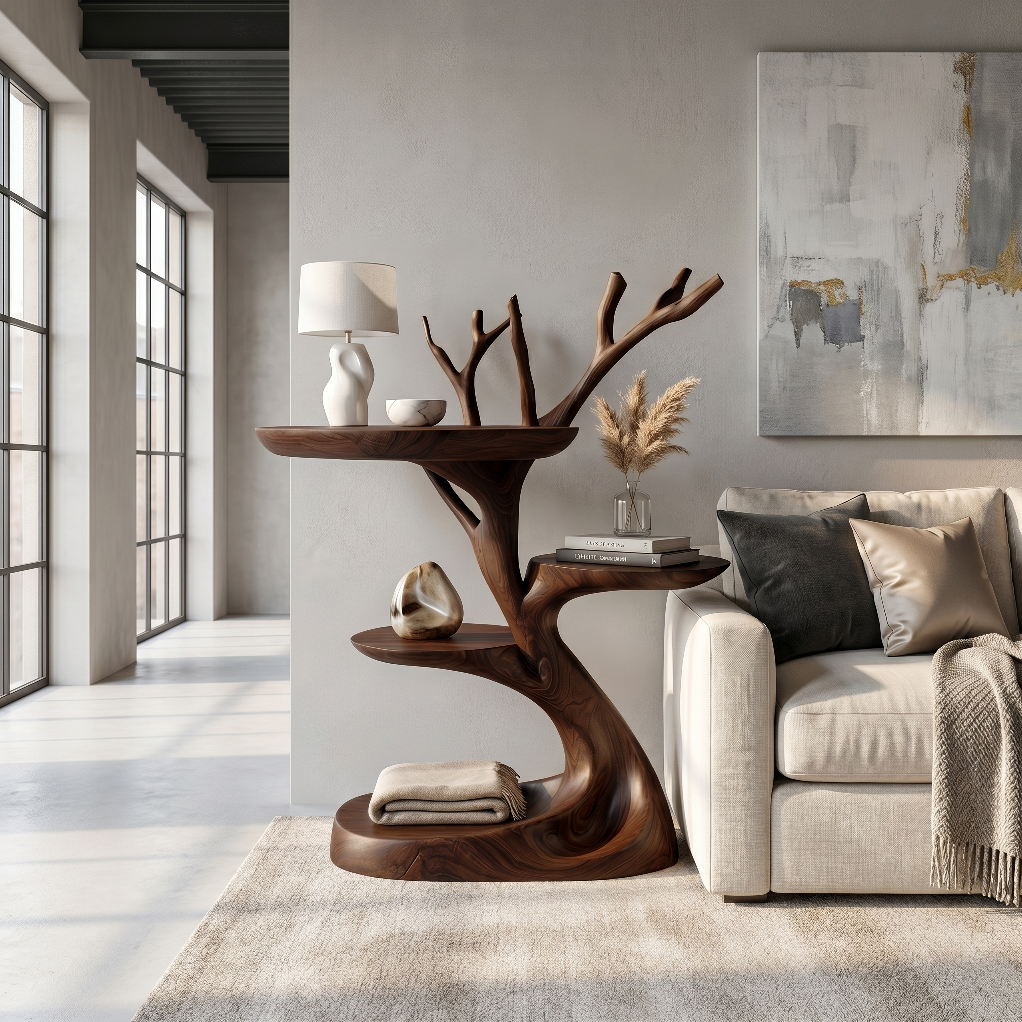 Rustic End Table With Tree Root Design For Bedroom And Living Room SINLSABT267