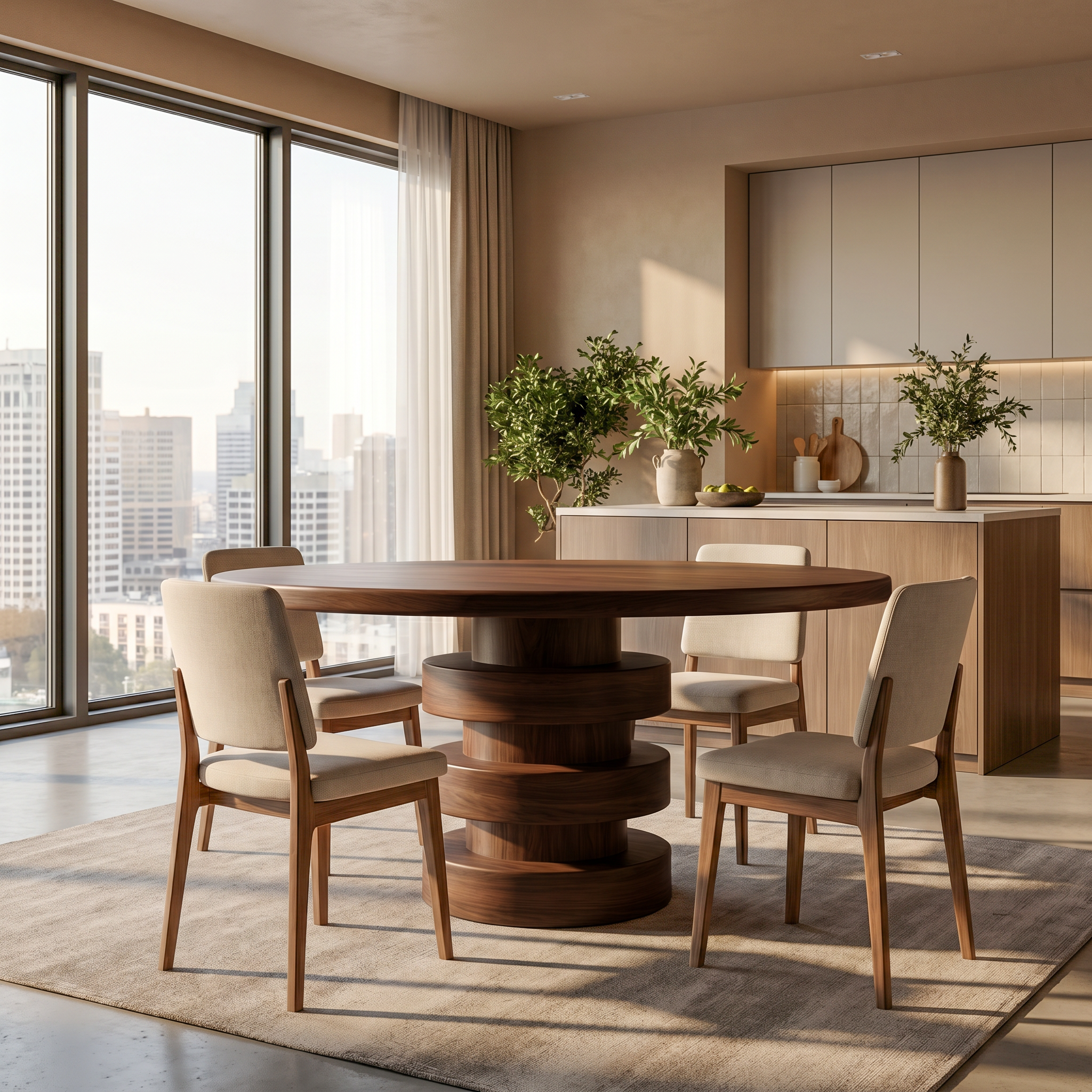 Minimalist Round Dining Table With Sculptural Base For Dining Room And Kitchen SINLSADT174