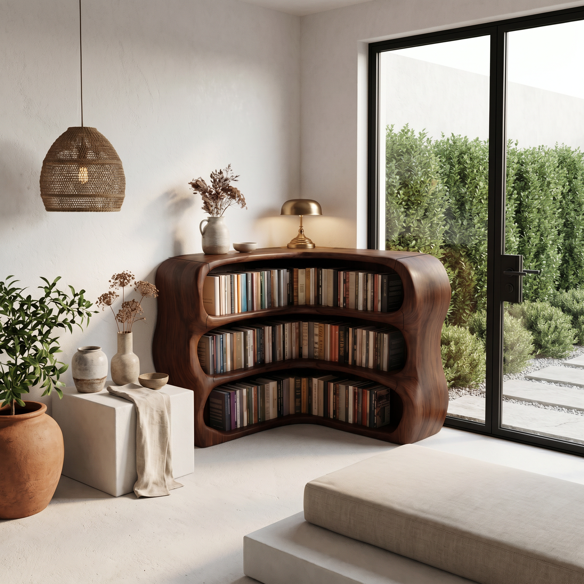 Modern Curved Bookshelf With Sculptural Open Shelves For Living Room And Bedroom SINLSABS019