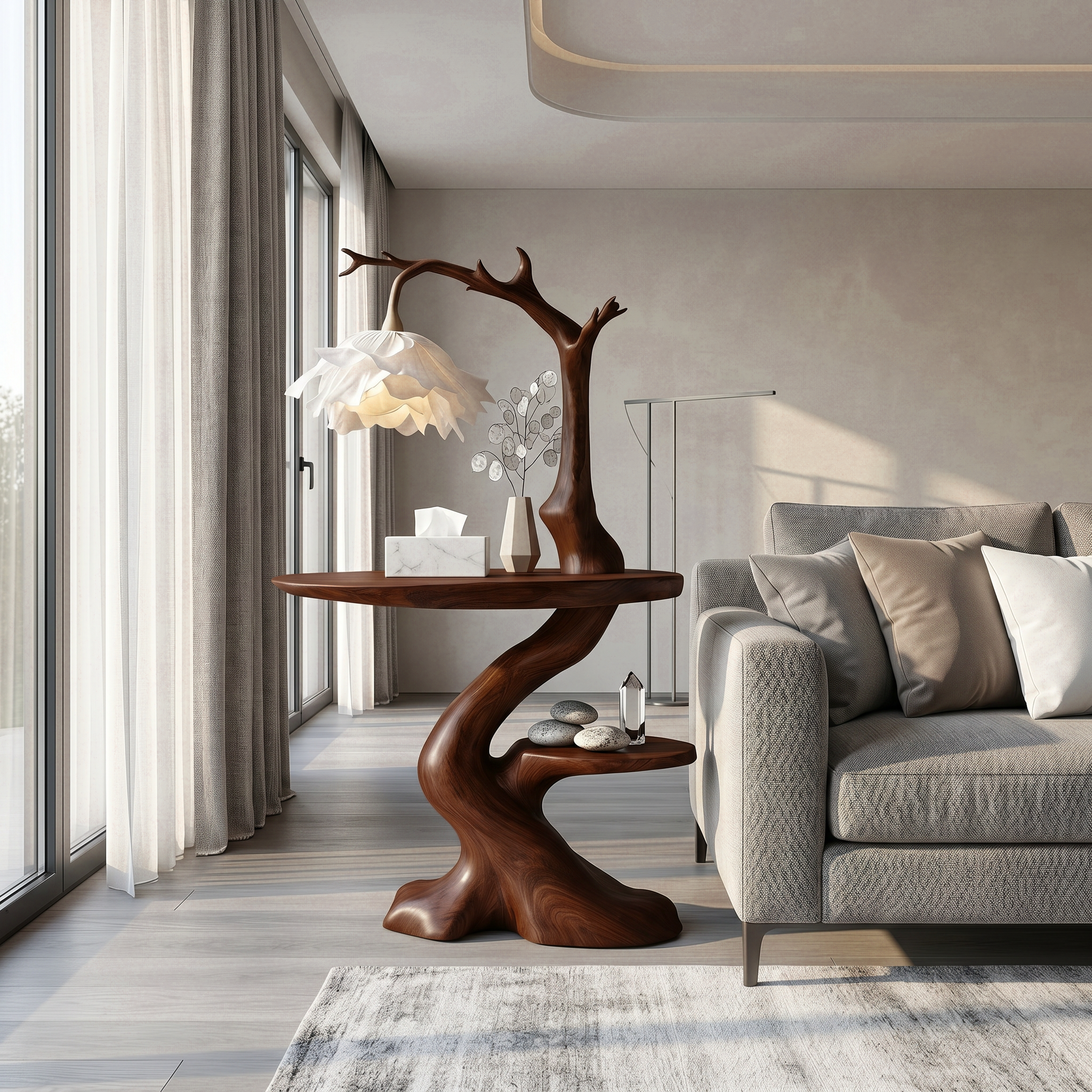 Modern End Table With Tree Branch Lamp Design For Bedroom And Living Room SINLSABT274