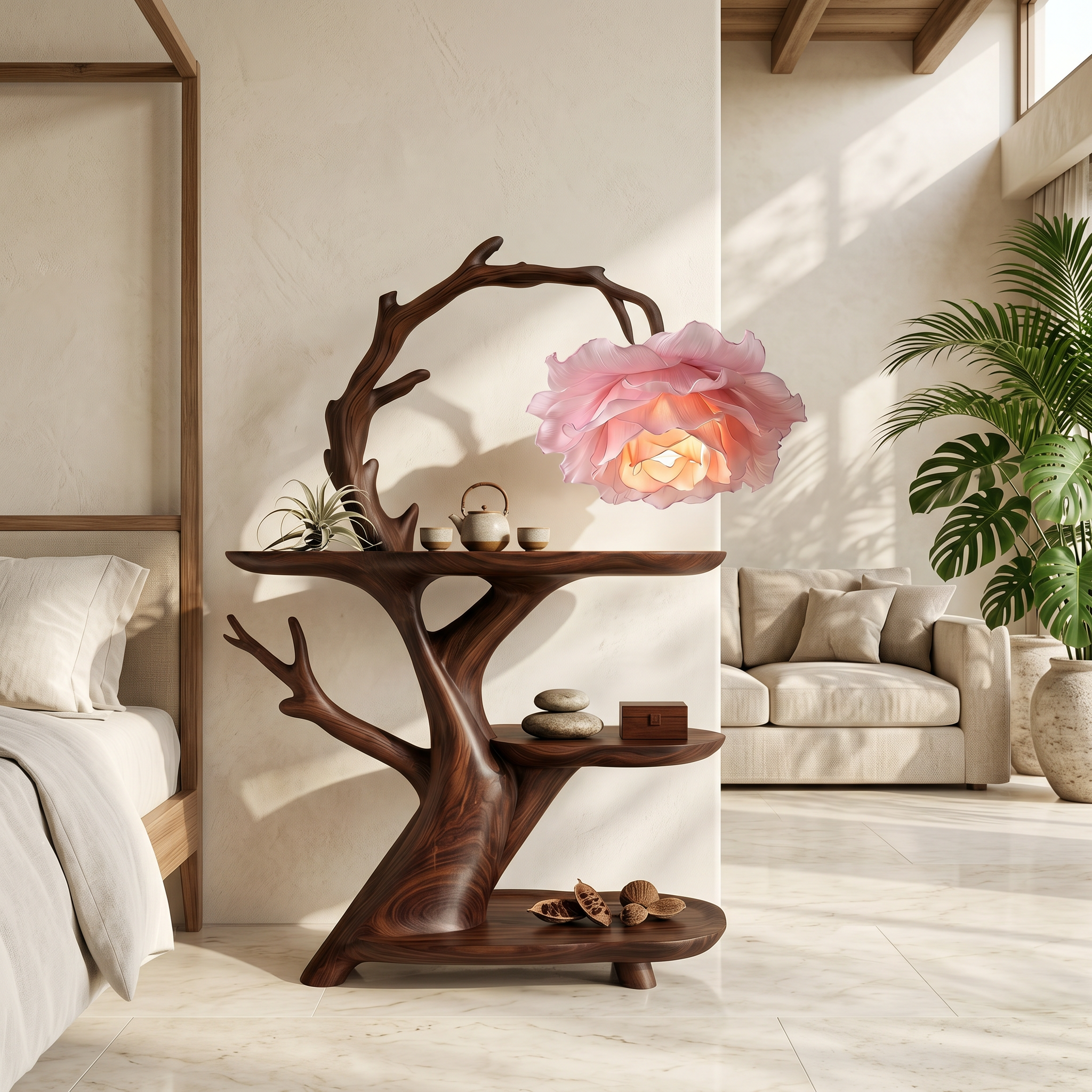 Contemporary Side Table With Floral Accent Lamp For Bedroom And Lounge SINLSABT275