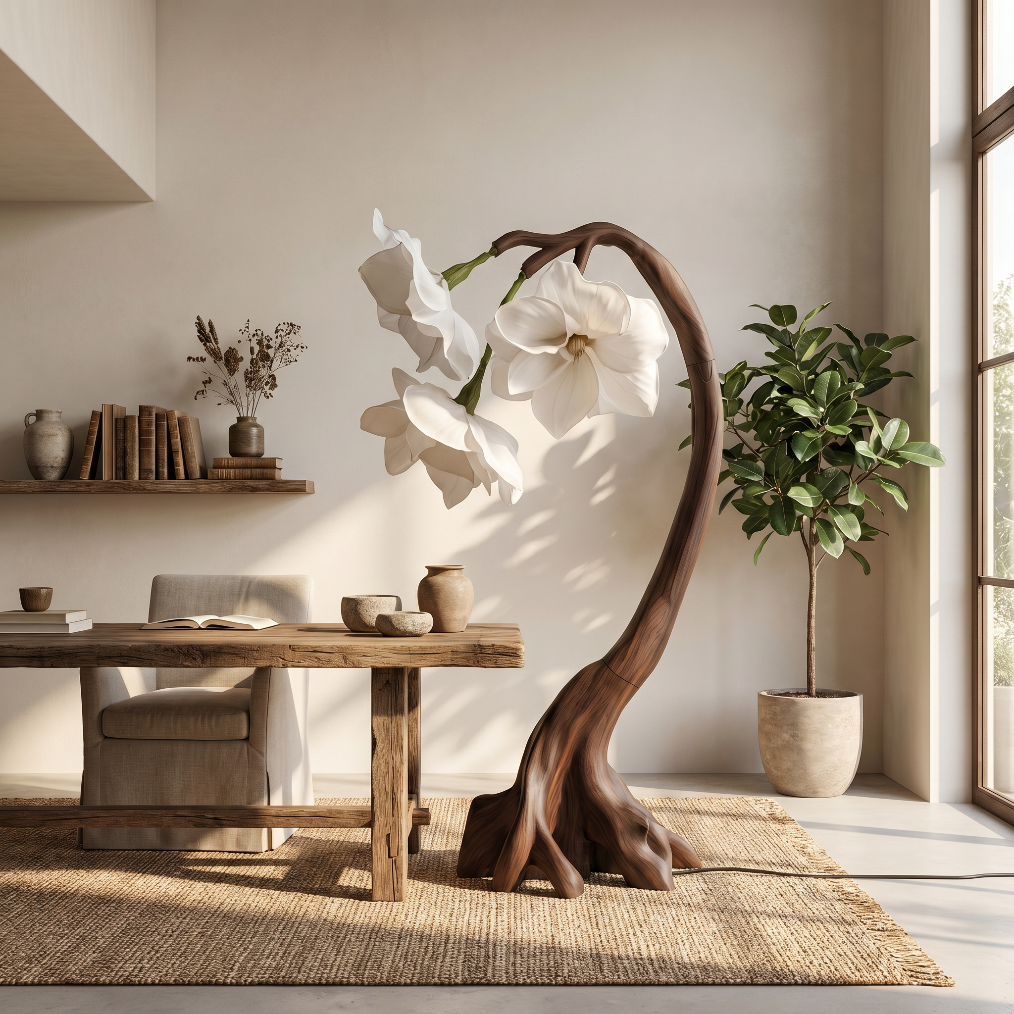 Rustic Botanical Floor Lamp With Flower Petal Shade For Living Room And Bedroom SINLSAFLP078