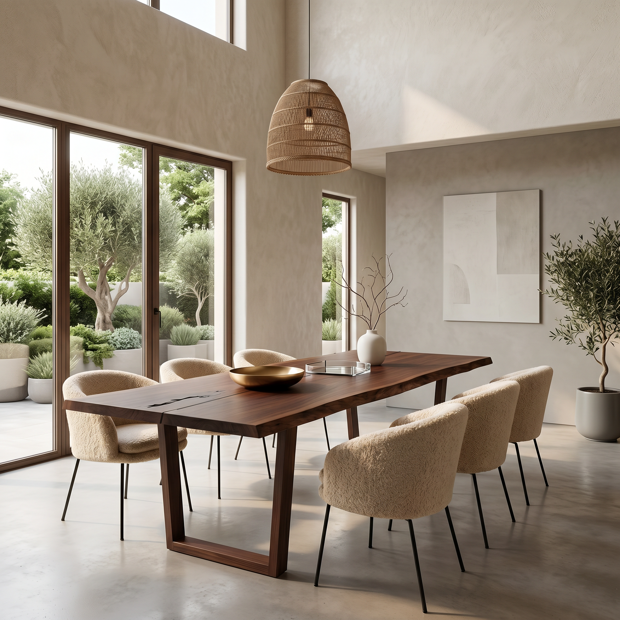 Modern Walnut Dining Table With Minimalist U Shape Base For Dining Room SINLSADT188