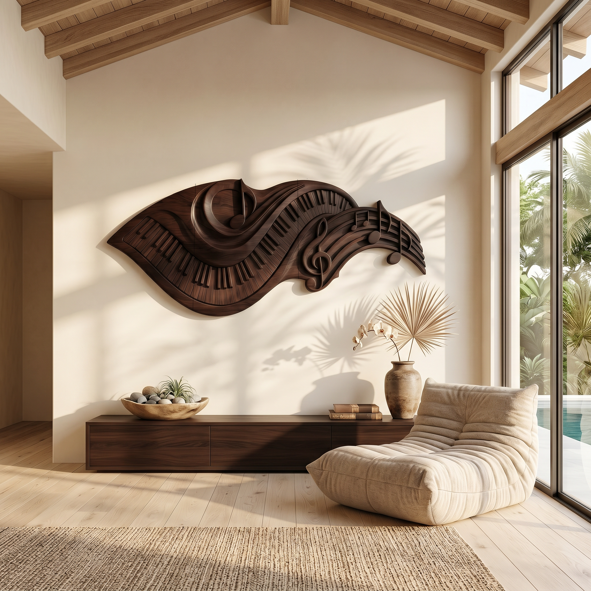 Flowing Piano Keys Wooden Wall Art For Living Room SINLSAWD075