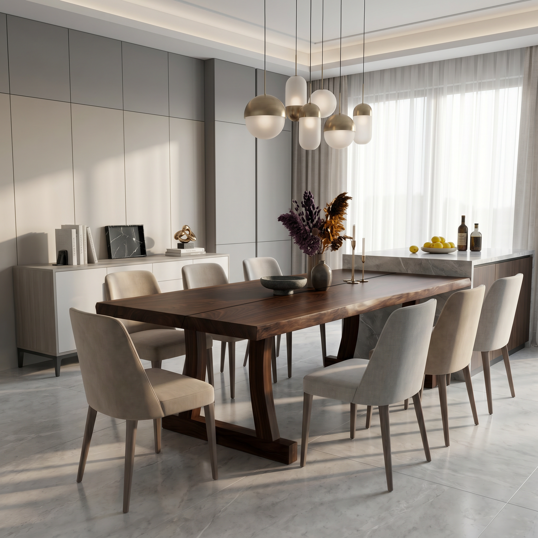 Contemporary Solid Wood Dining Table With Rounded Edge Design For Dining Room SINLSADT190