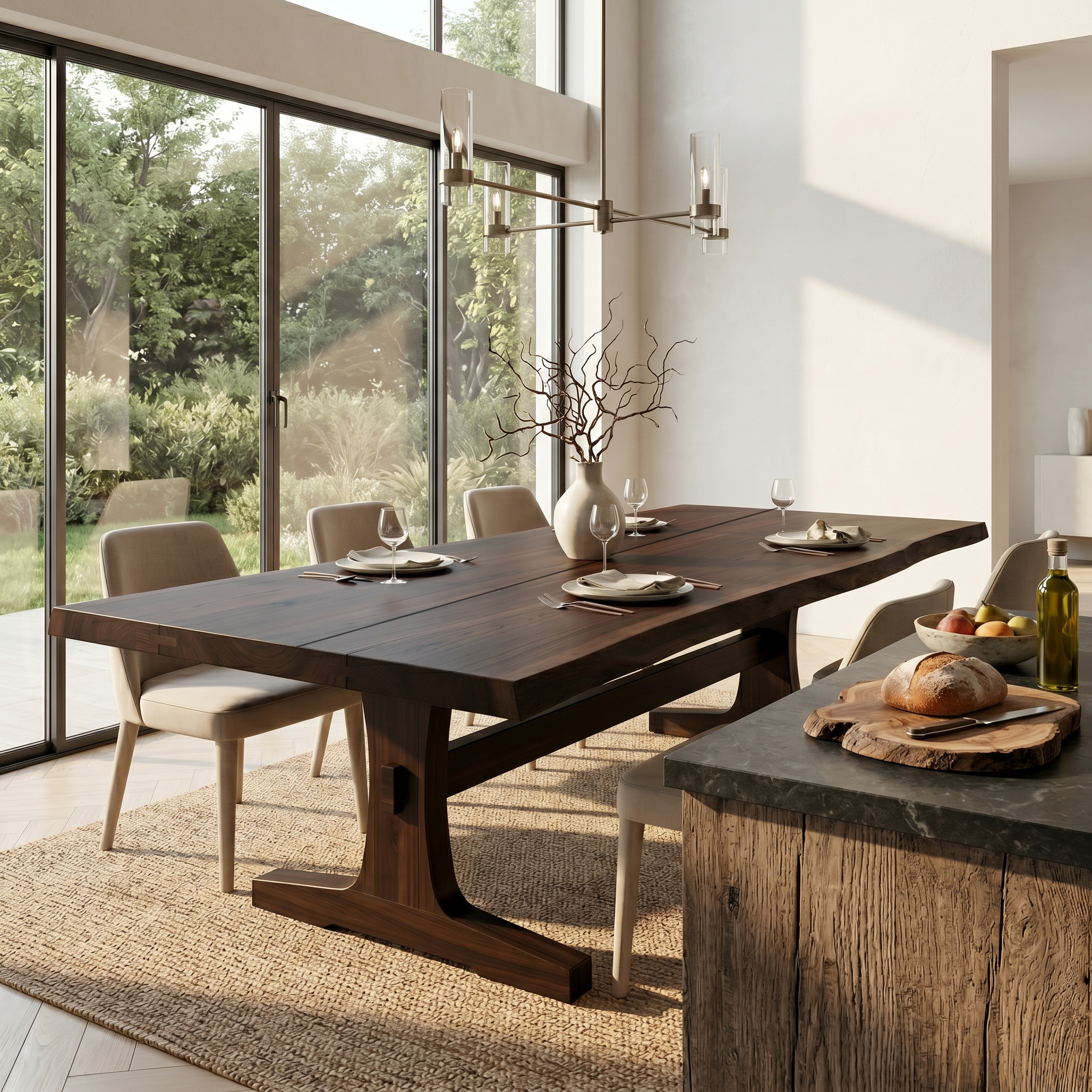Organic Live Edge Dining Table With Waterfall Wood Base For Dining Room SINLSADT192