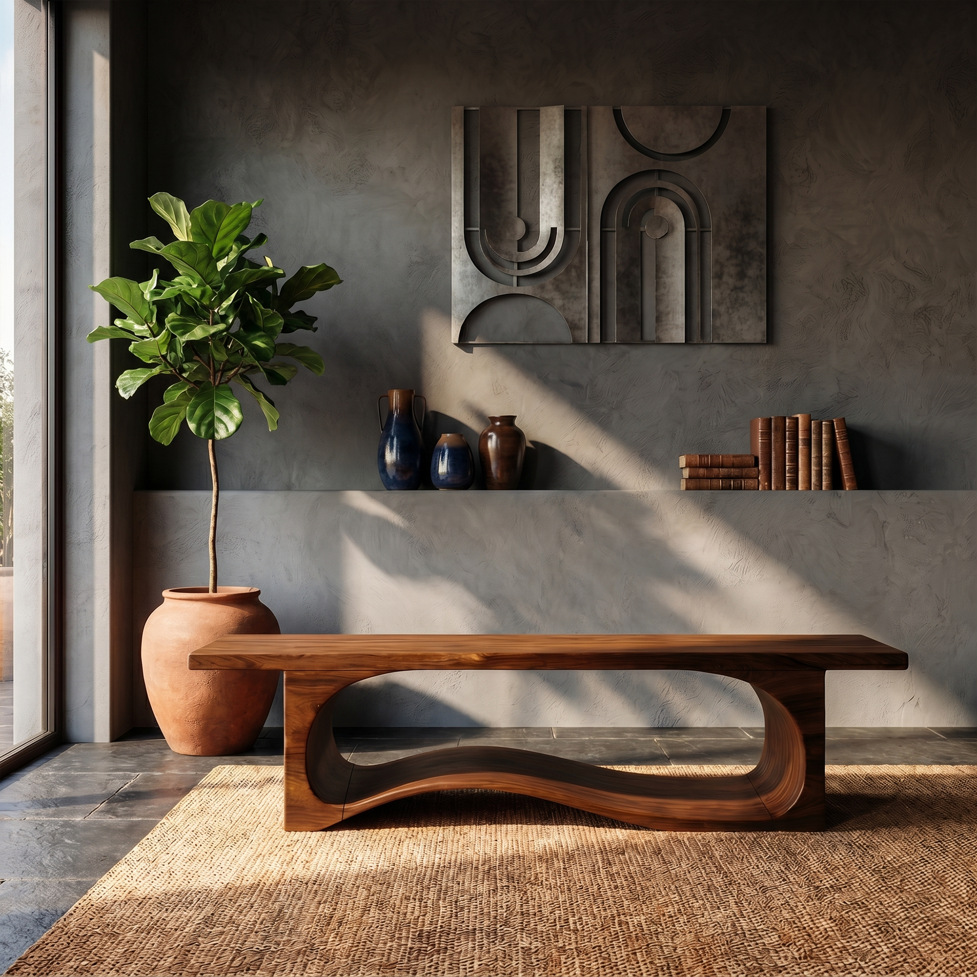 Sculptural Bench With Wave Design For Entryway SINLKIRS108