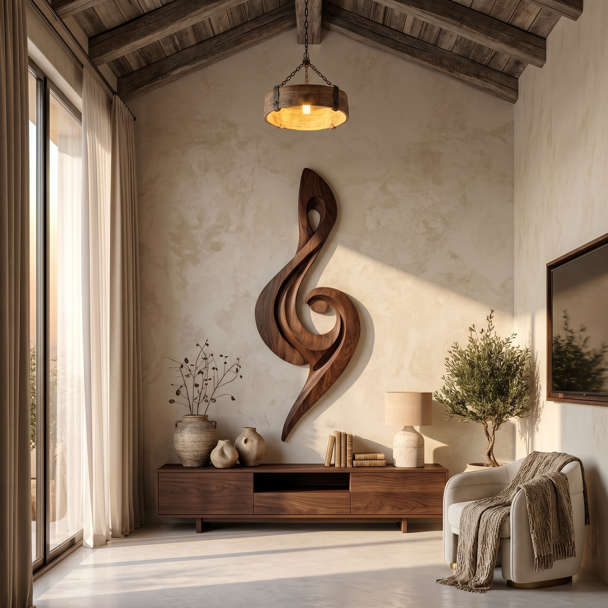Sculptural Treble Clef Wooden Wall Decor For Living Room SINLSAWD078