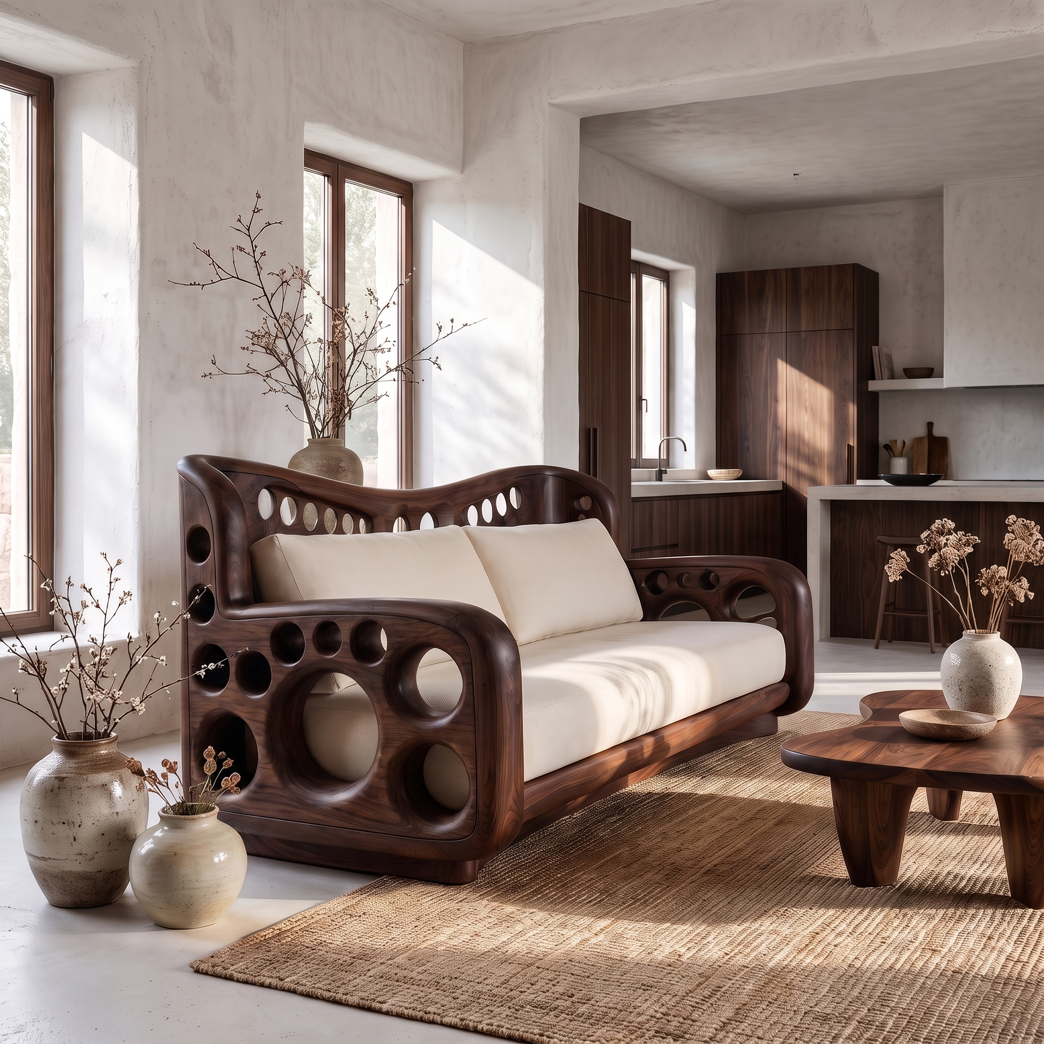 Organic Lounge Sofa With Sculptural Solid Wood Construction SINLSASF033