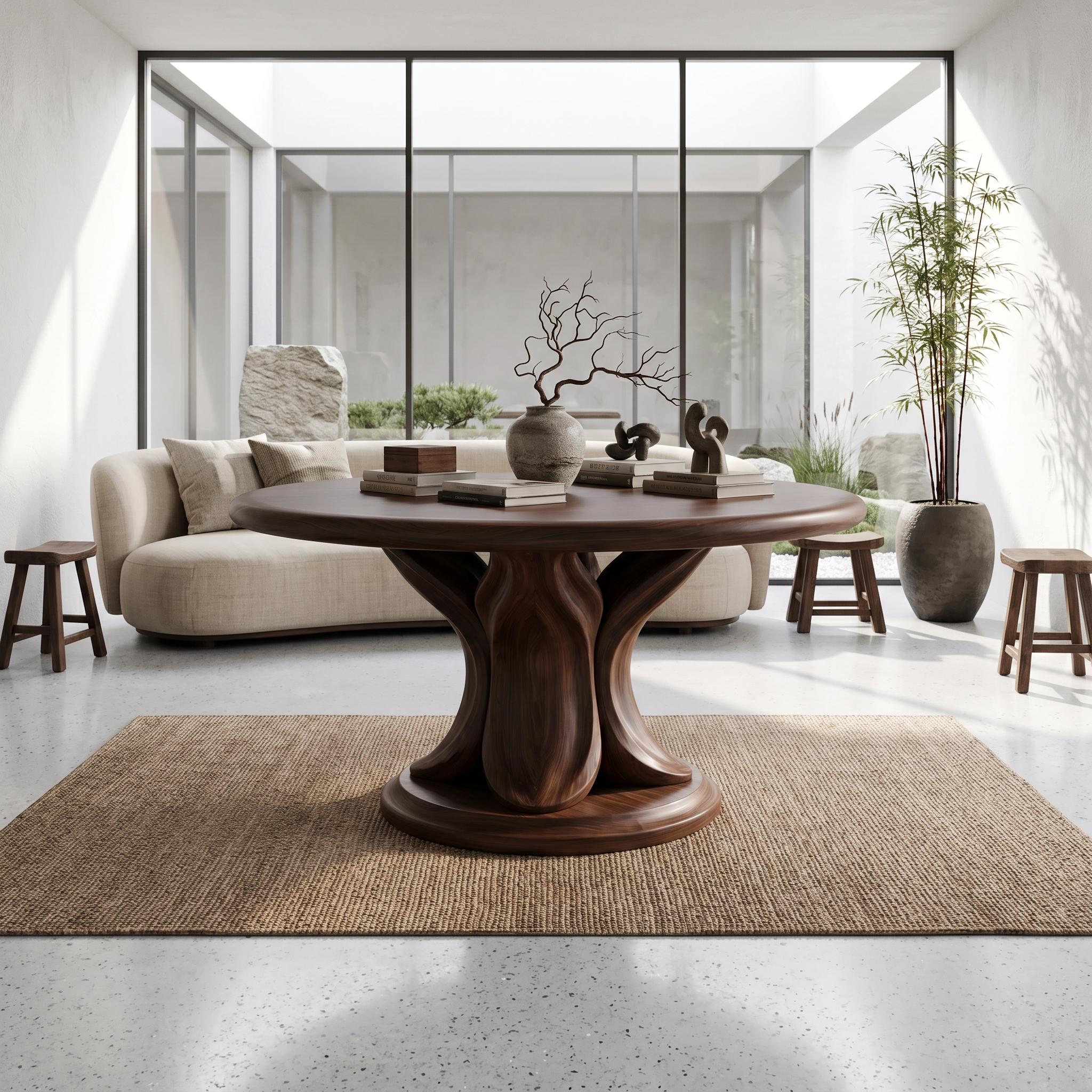 Modern Round Console Table With Twisted Architectural Form For Entryway And Living Room SINLSAFT053