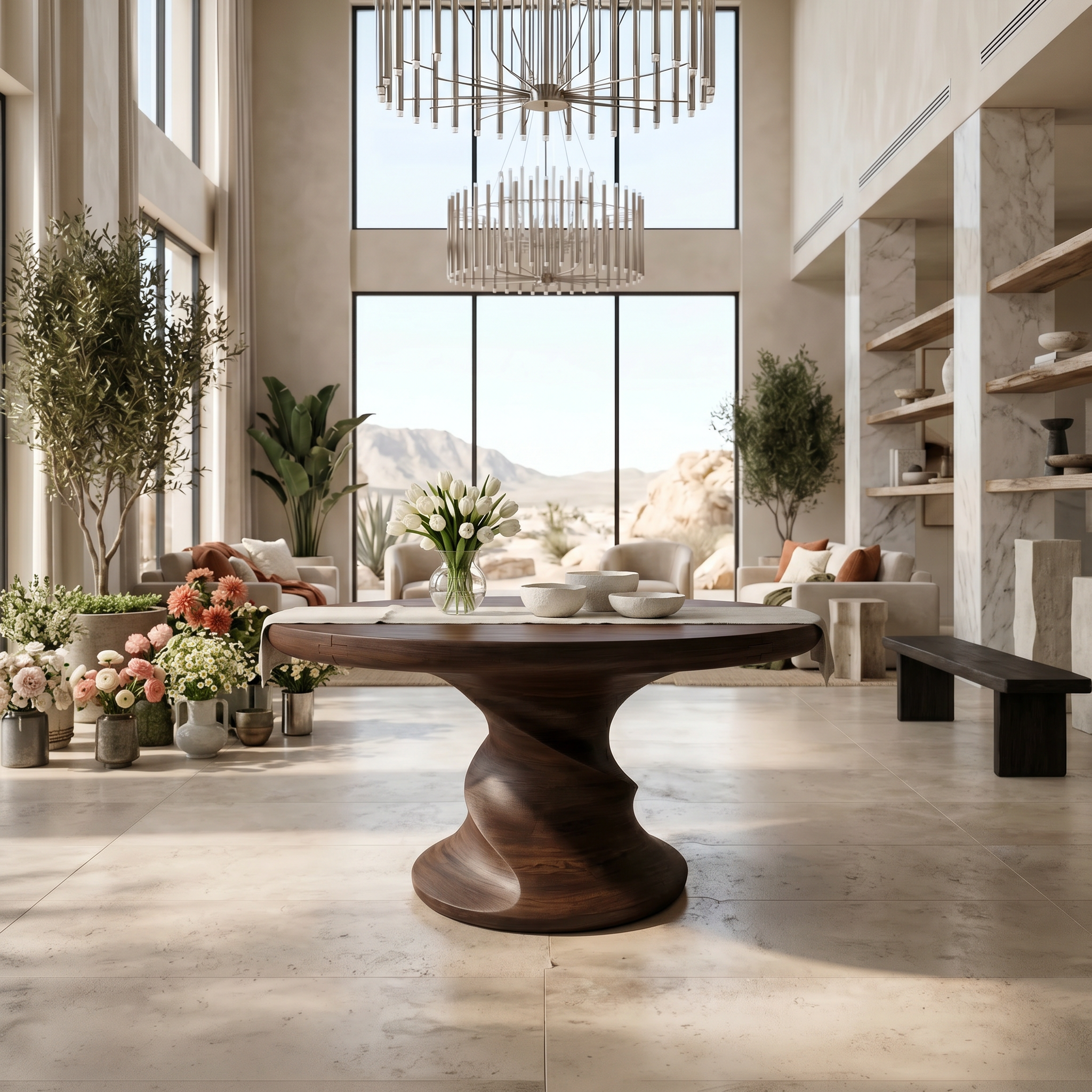 Contemporary Center Table With Flowing Curved Design For Foyer And Hallway SINLSAFT056