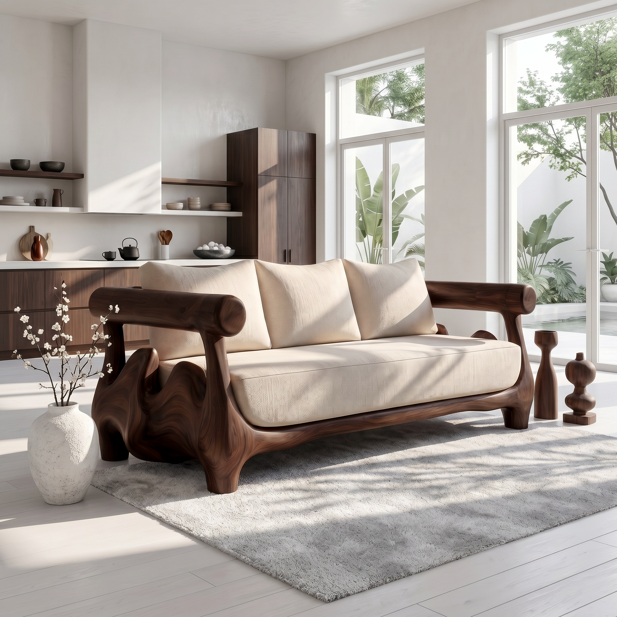 Statement Sofa Frame With Sculptural Tree Inspired Structure For Living Room SINLSASF053