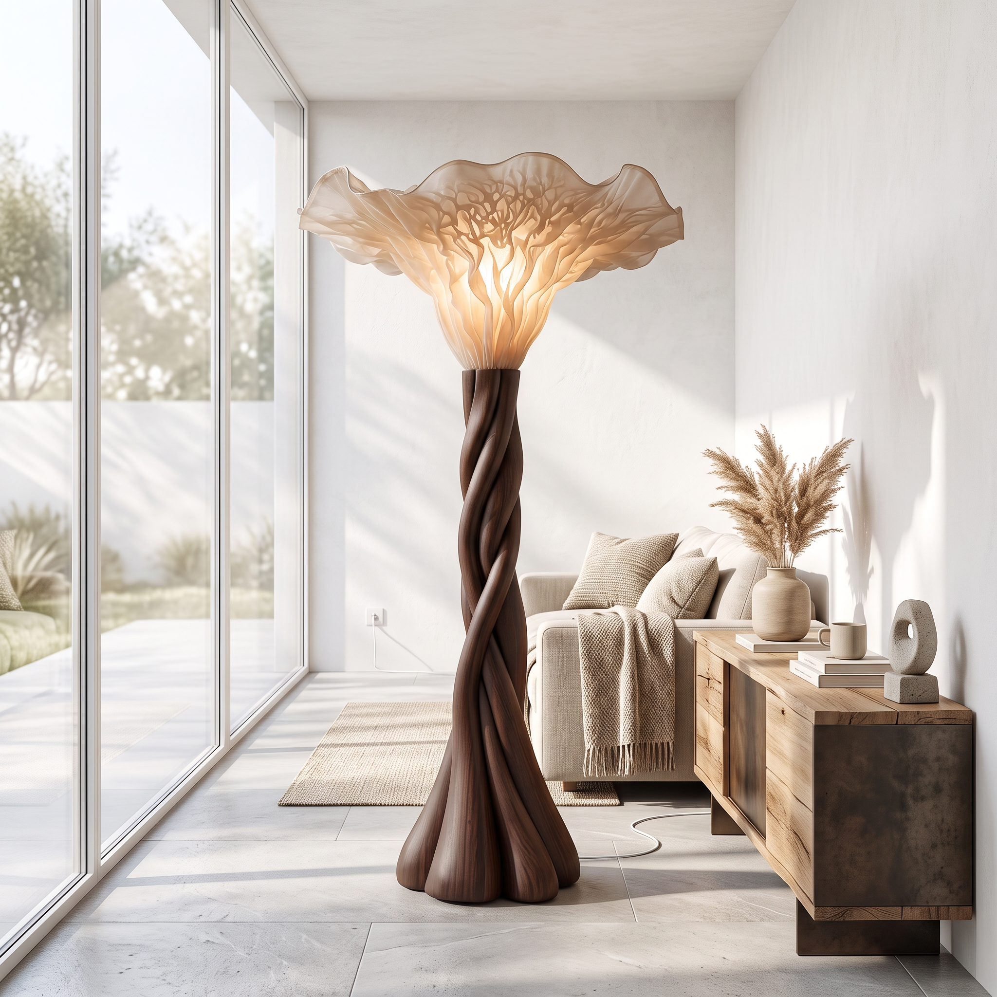 Modern Organic Wooden Mushroom Floor Lamp For Bedroom SINLSAFLP142