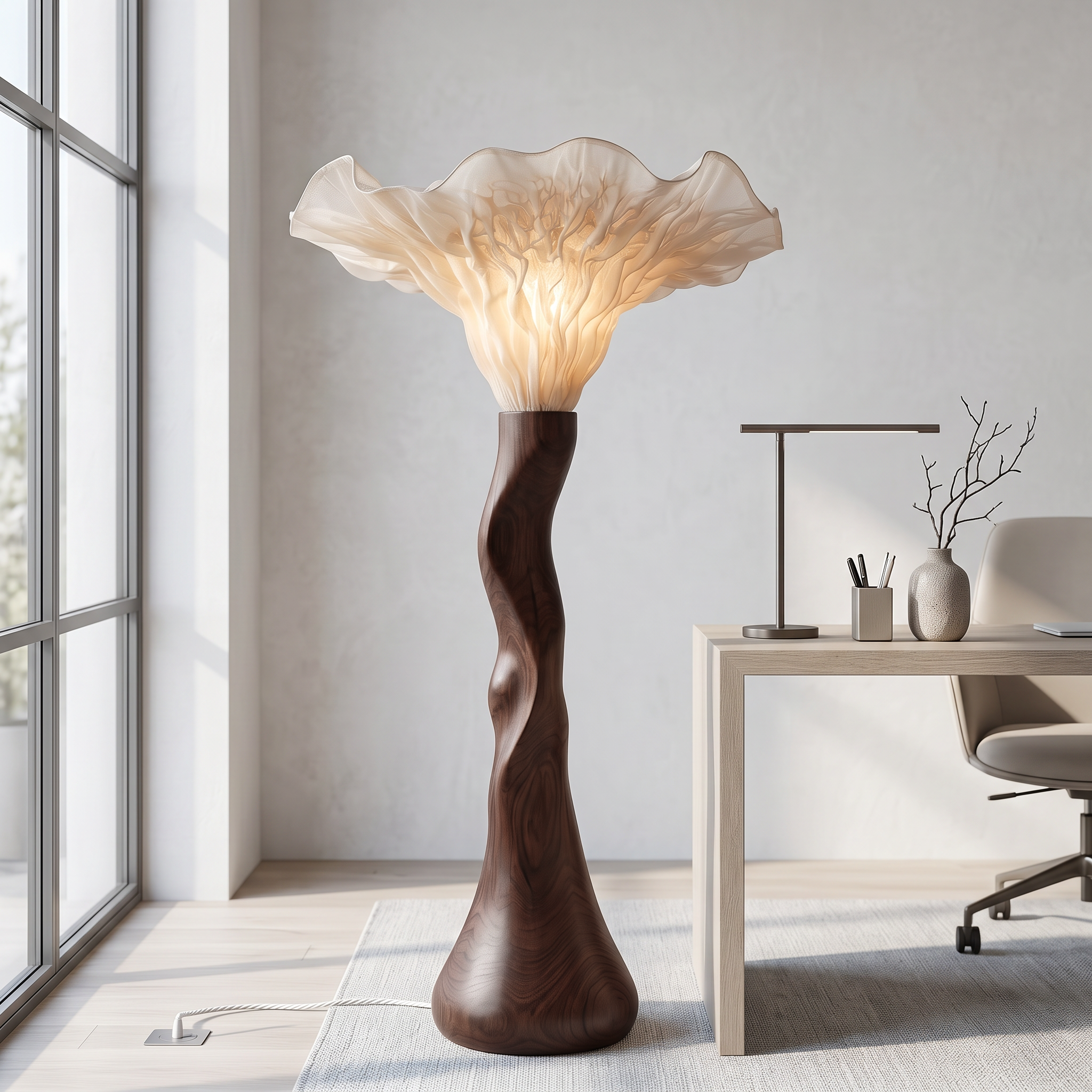 Farmhouse Sculptural Wooden Mushroom Floor Lamp For Bedroom SINLSAFLP143