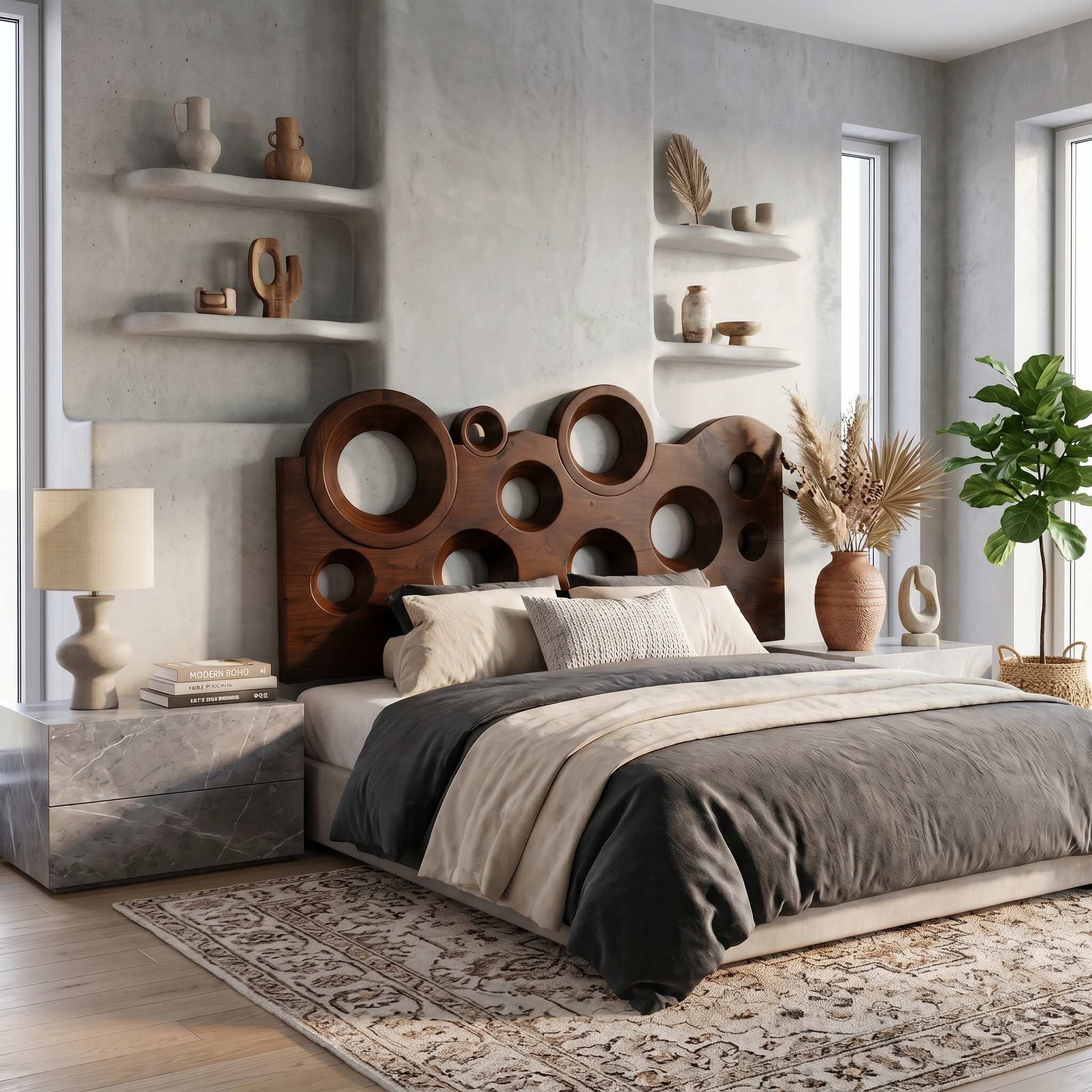 Modern Circular Cutout Headboard Solid Wood Bed Headboard For Bedroom SINLSAHB037