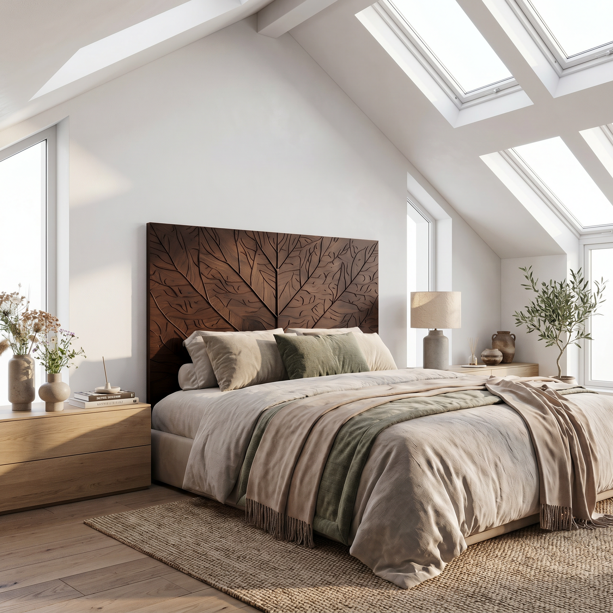 Contemporary Tree Ring Headboard Wooden Bed Headboard For Bedroom SINLSAHB039