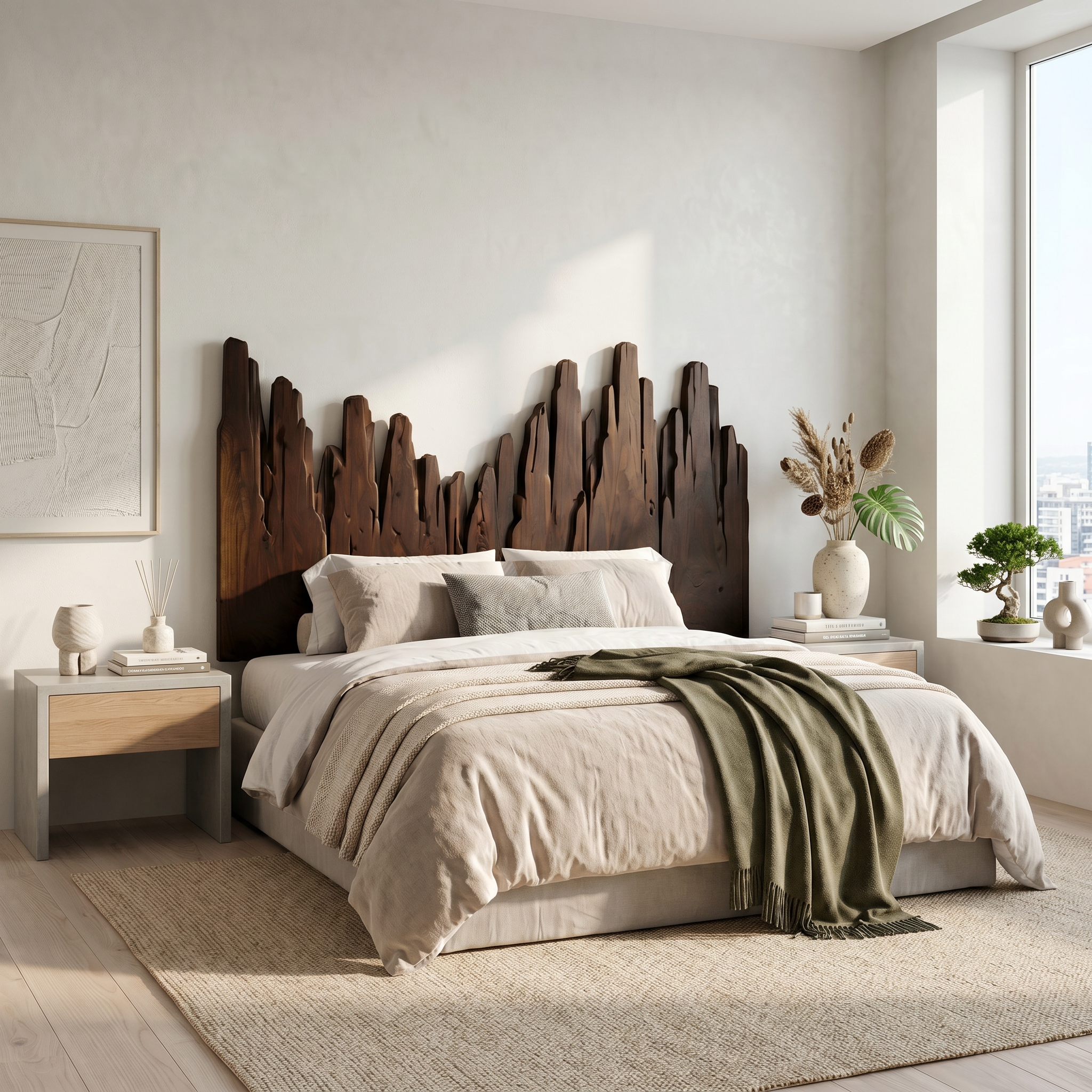 Rustic Skyline Headboard Wooden Bed Headboard For Bedroom SINLSAHB040