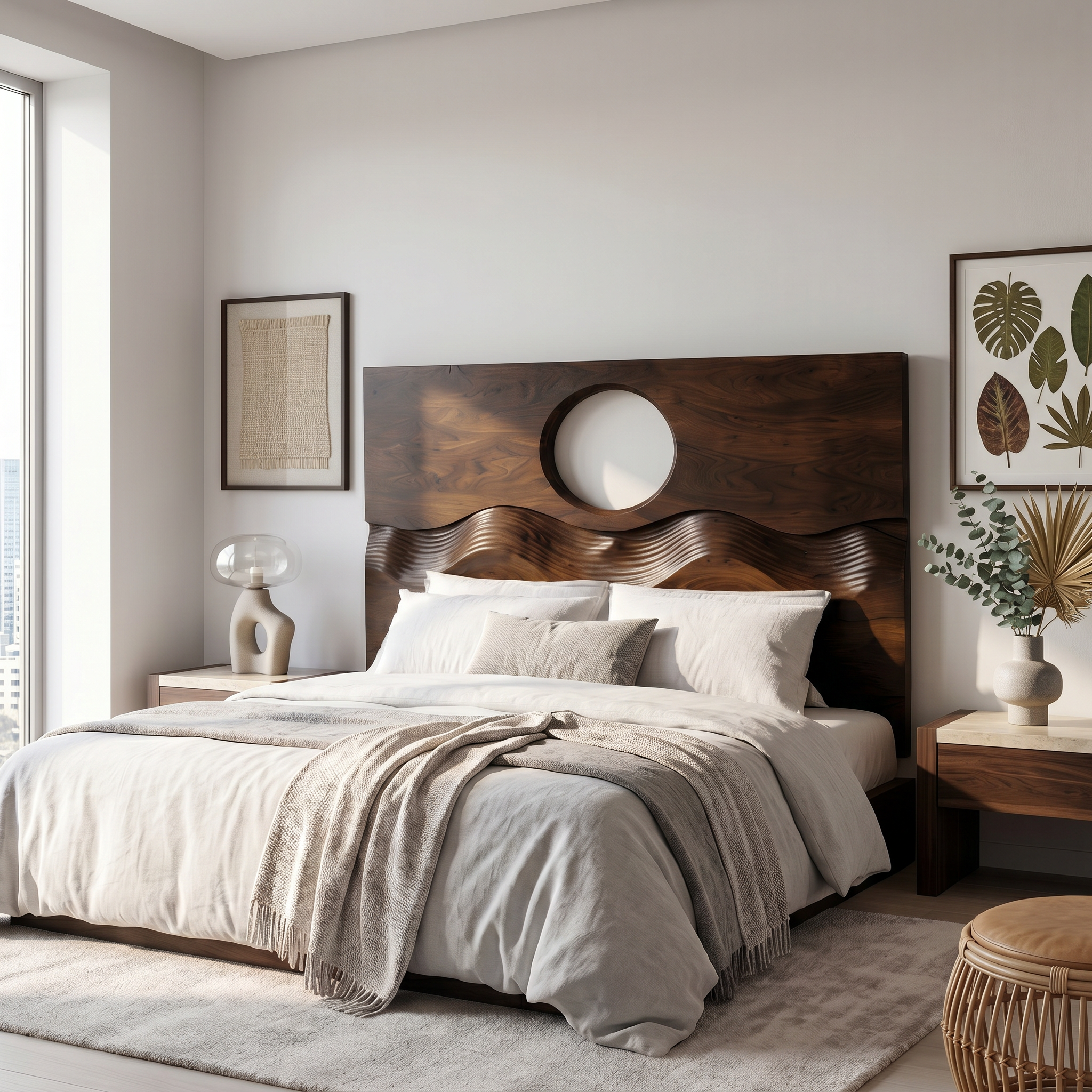 Organic Moon Cutout Headboard Wooden Bed Headboard For Bedroom SINLSAHB043