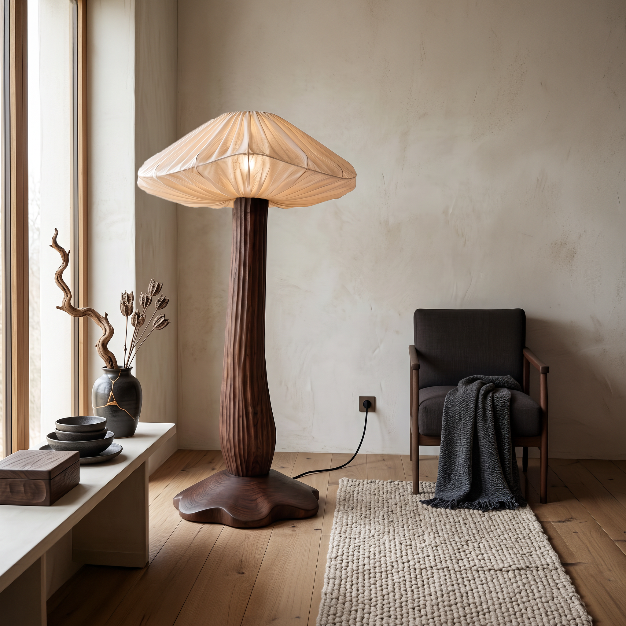 Rustic Floor Lamp Voan Mushroom Shade Living Room SINLSAFLP132