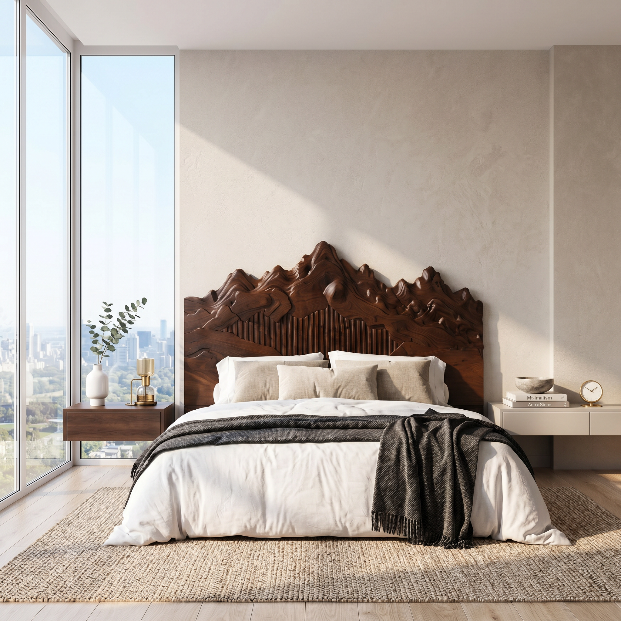 Rustic Mountain Peak Headboard Wooden Bed Headboard For Bedroom SINLSAHB045