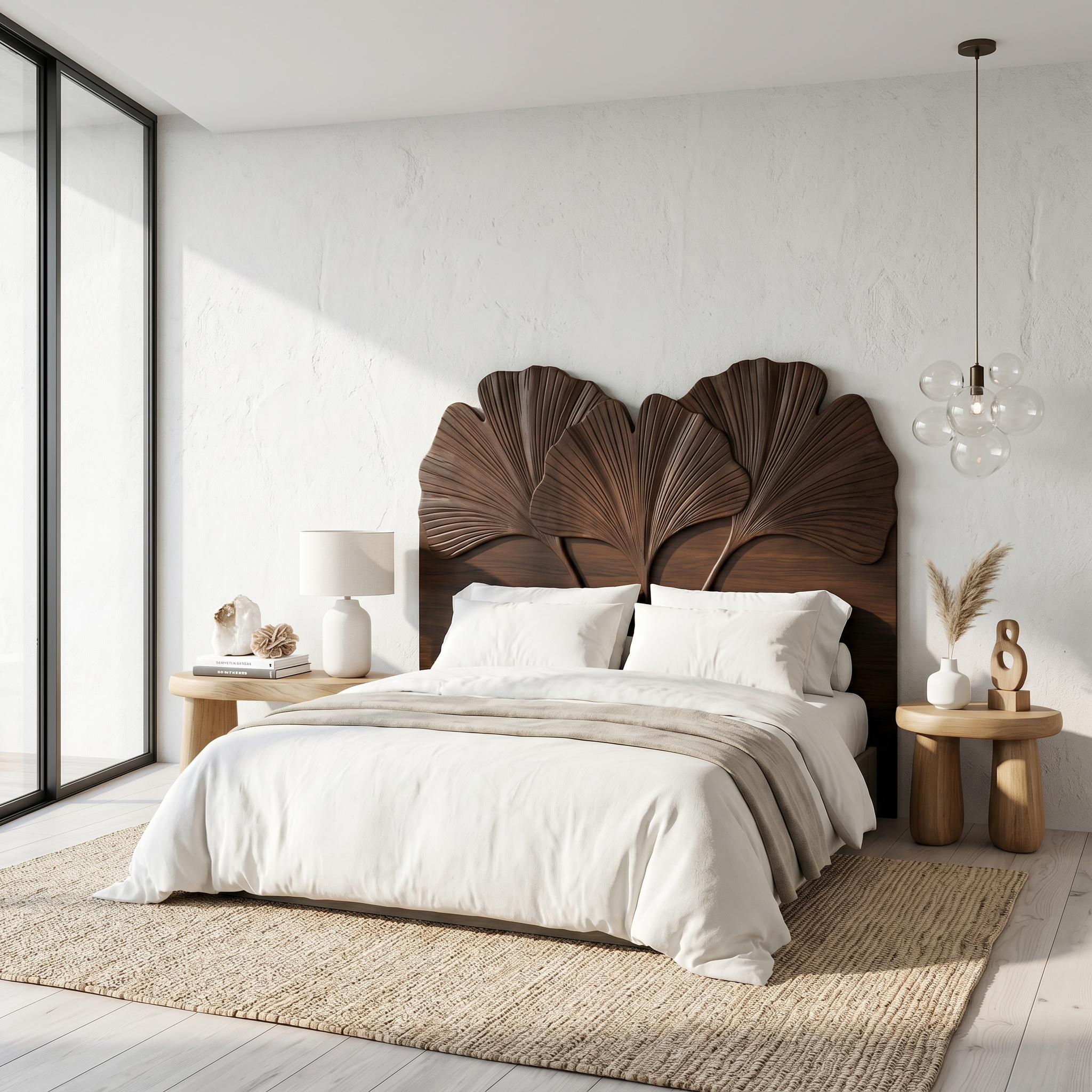 Modern Layered Leaf Headboard Wooden Bed Headboard For Bedroom SINLSAHB047