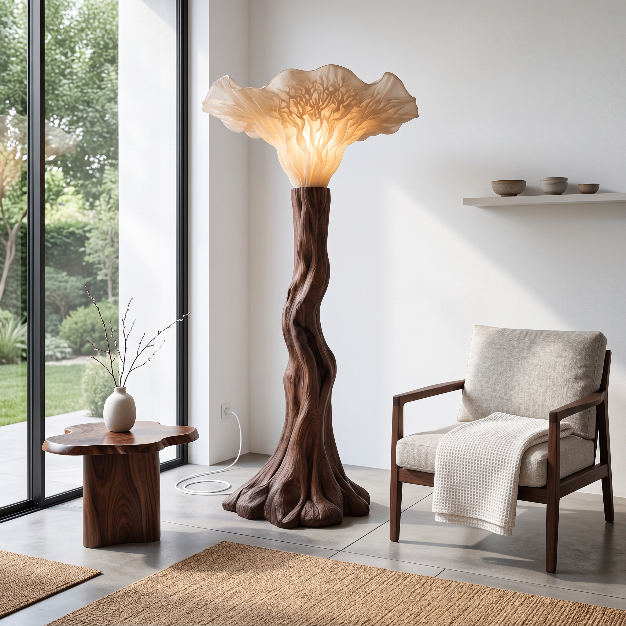 Japandi Floor Lamp Carved Mushroom Base Living Room SINLSAFLP140