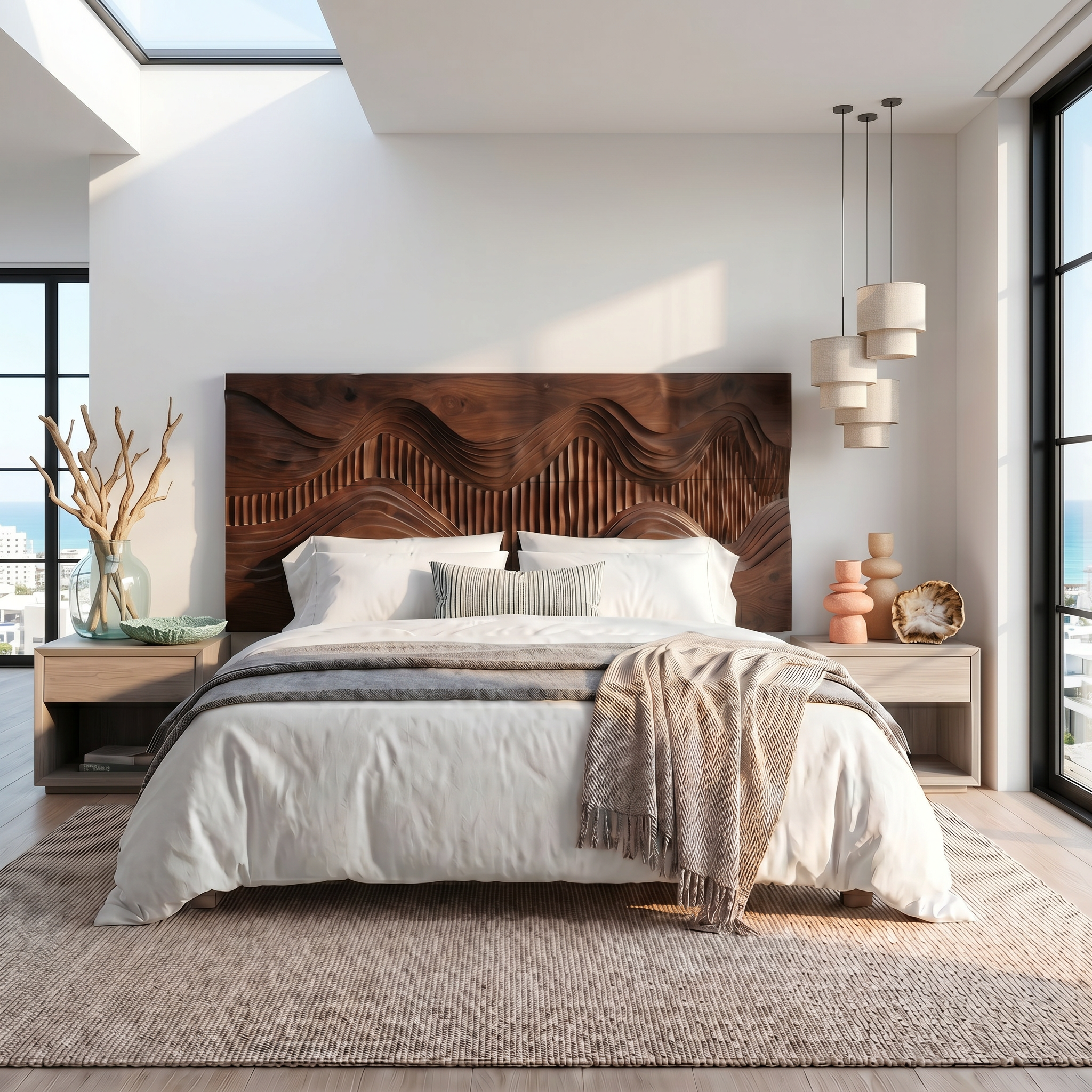 Rustic Mountain Landscape Headboard Wooden Bed Headboard For Bedroom SINLSAHB053