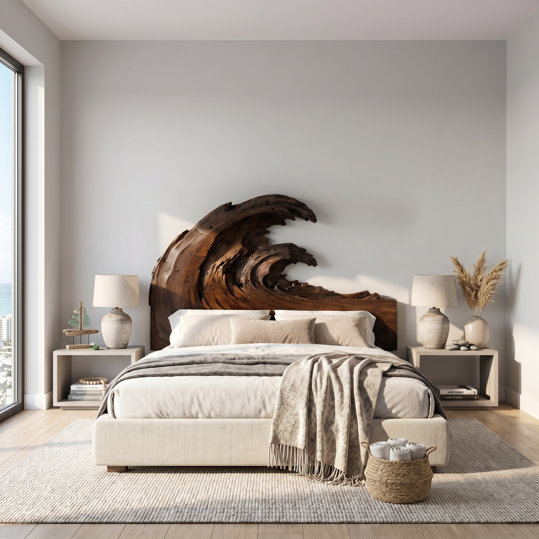 Organic Flowing Grain Headboard Wooden Bed Headboard For Bedroom SINLSAHB058
