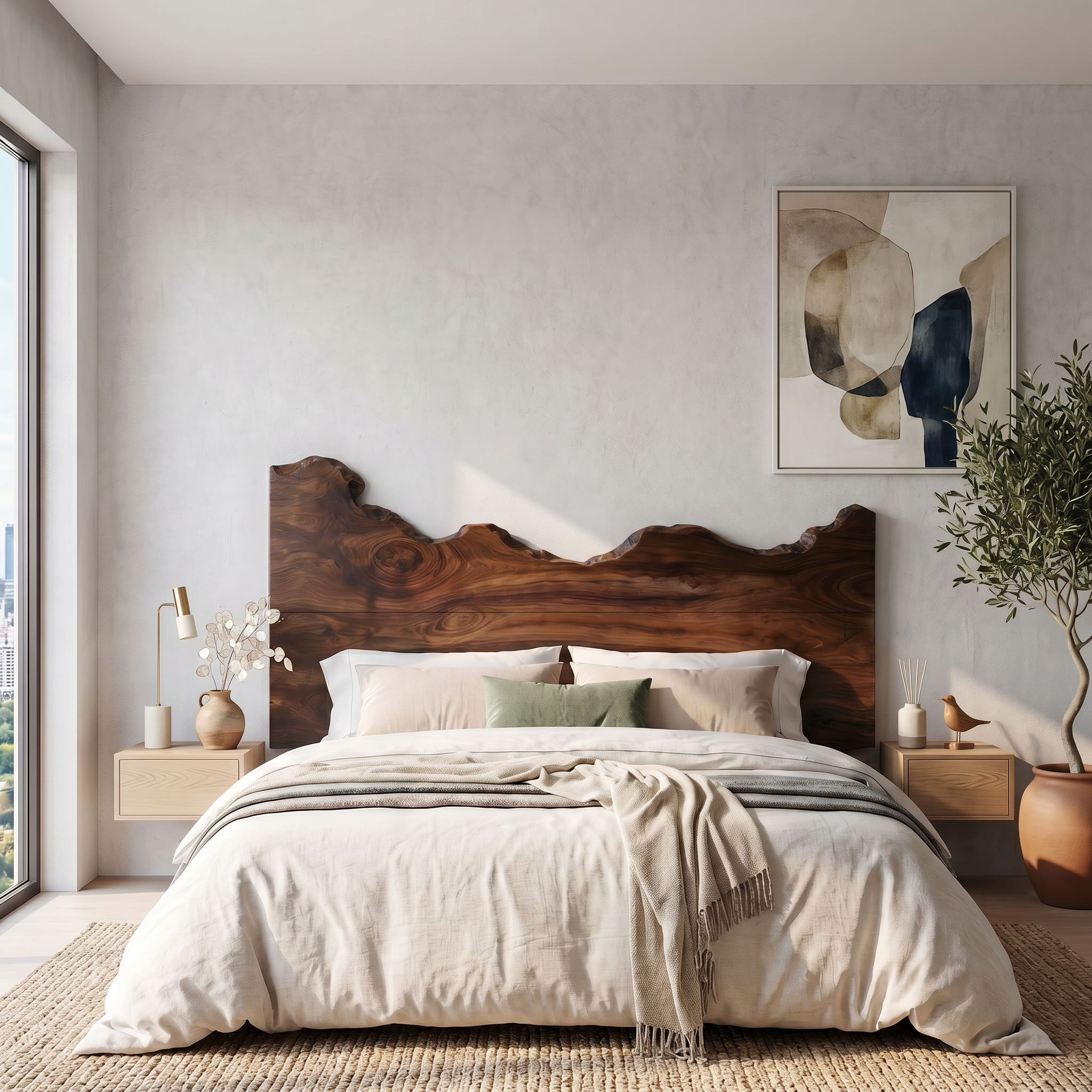Contemporary Live Edge Wood Headboard For Bedroom SINLSAHB063