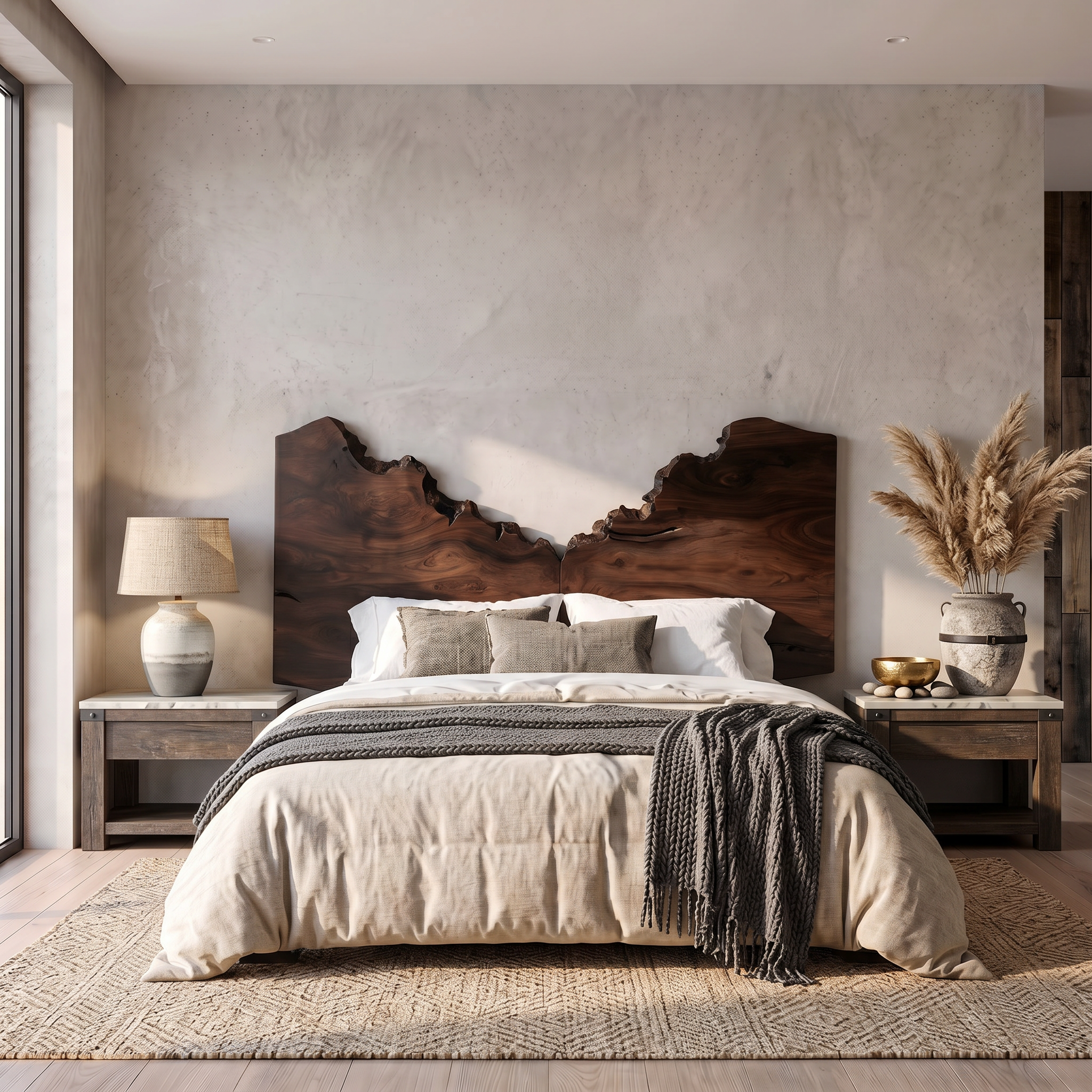 Organic Live Edge Headboard Wooden Bed Headboard For Bedroom SINLSAHB067