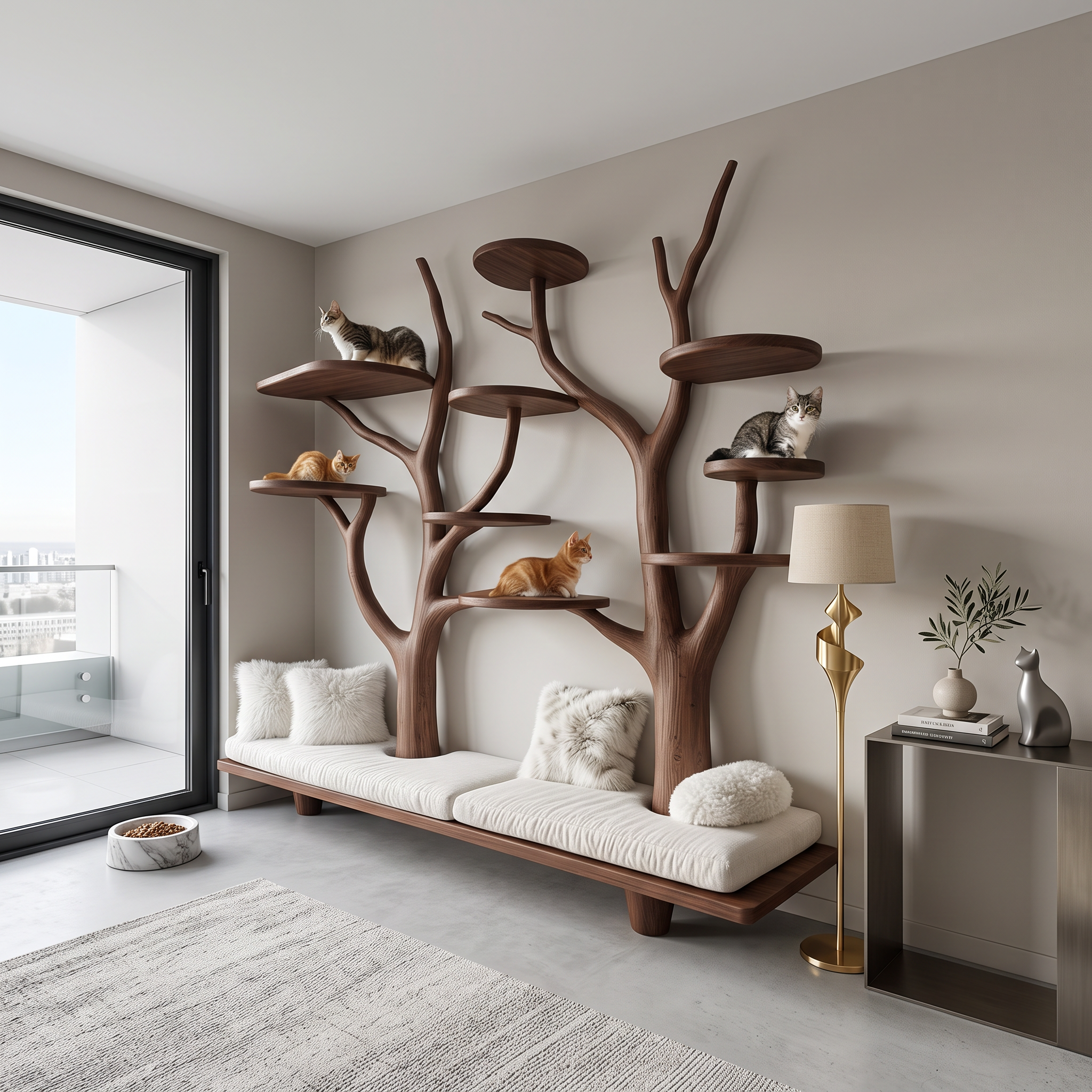 Rustic Cat Tree Organizer Wall Shelf Bedroom Seating Bench SINLSATT055