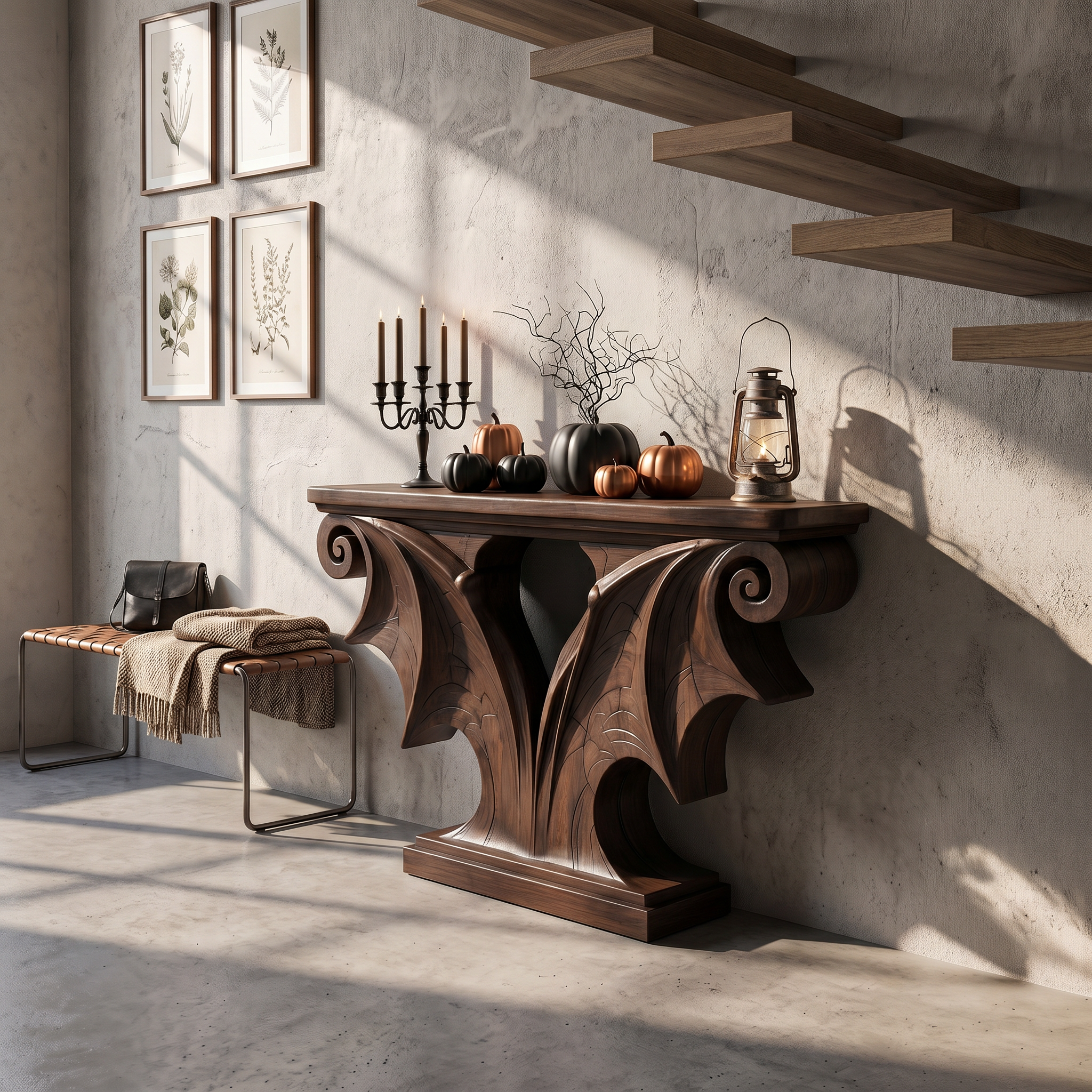 Sculptural Console Table Handcrafted Solid Wood Design For Entryway Living Room SINLSACS676