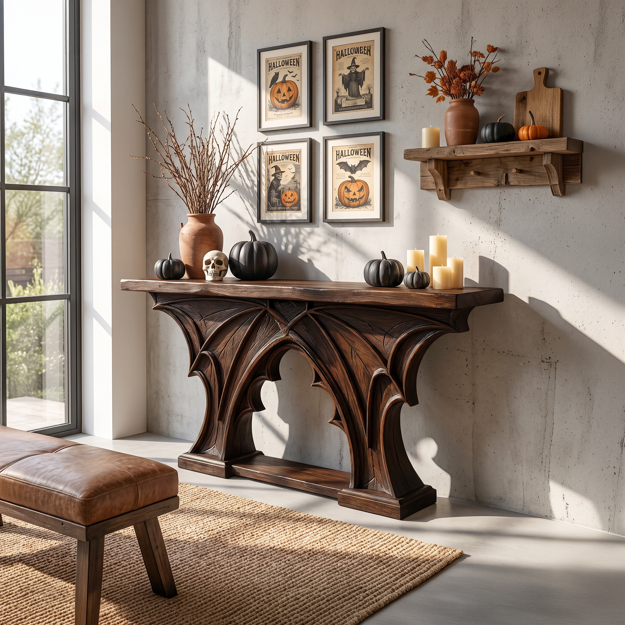 Rustic Console Table Handcrafted Live Edge Design For Hallway SINLSACS680