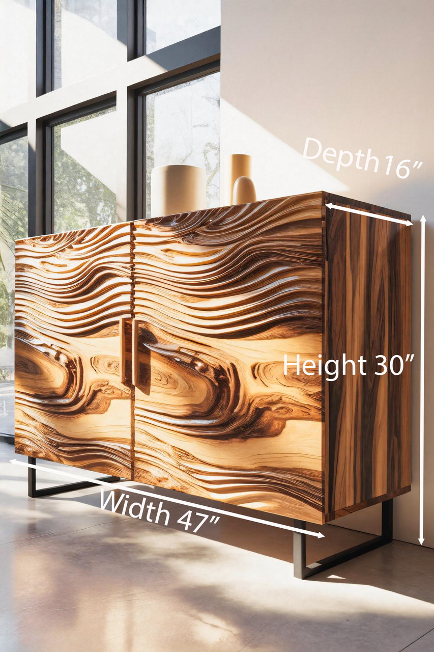 Modern Wavy Wood Sideboard Sculptural Cabinet For Entryway Or Living Room SITHTTSD007