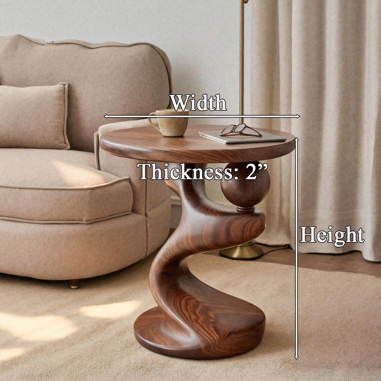 Modern Sculpted Wood Side Table With Artistic Curved Base For Living Room Or Bedroom SITHTTSTA010