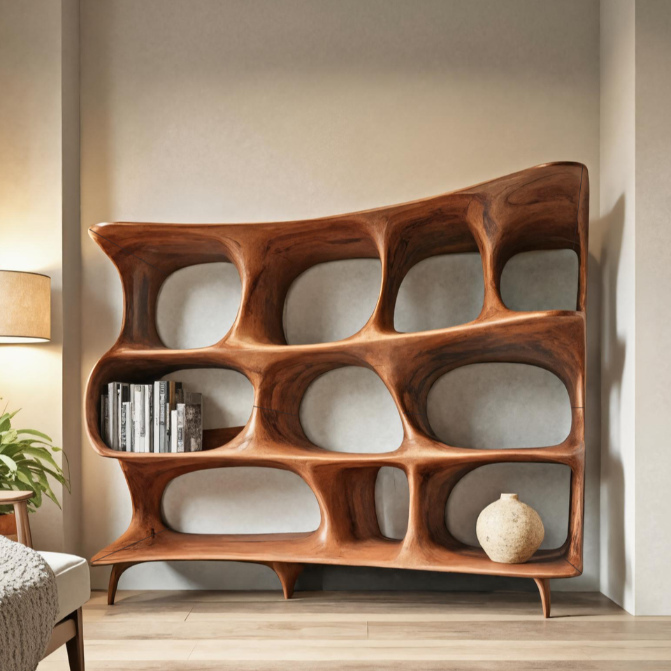 Organic Carved Bookshelf For Living Room Or Office Storage SITHTTBS032