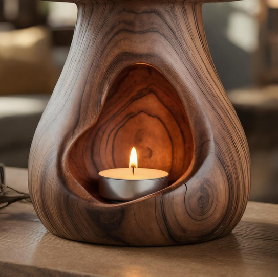 Wooden Mushroom Candle Holder Natural Tea Light Lamp For Halloween Or Fall SITHTTHW003