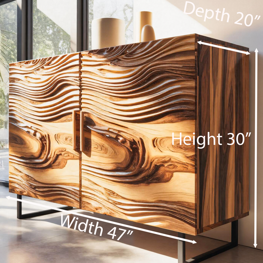 Modern Wavy Wood Sideboard Sculptural Cabinet For Entryway Or Living Room SITHTTSD007
