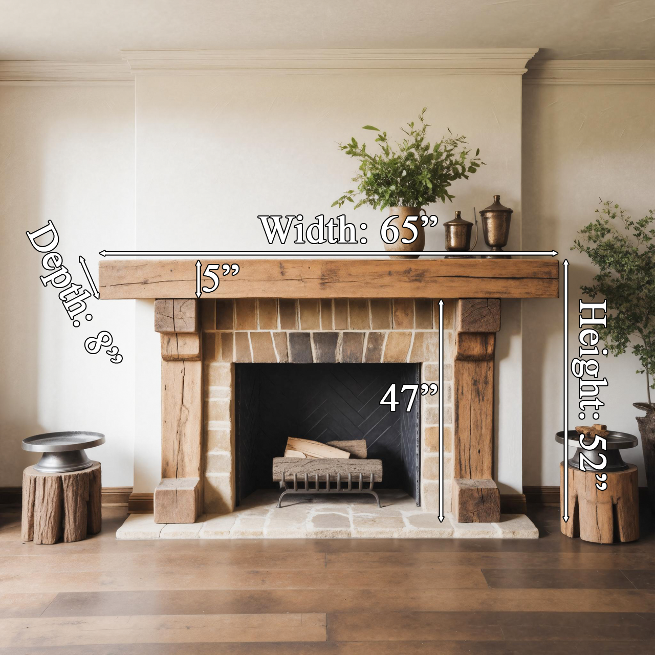 Rustic Wooden Fireplace Mantel With Solid Beam Design For Living Room SITHTTFS003