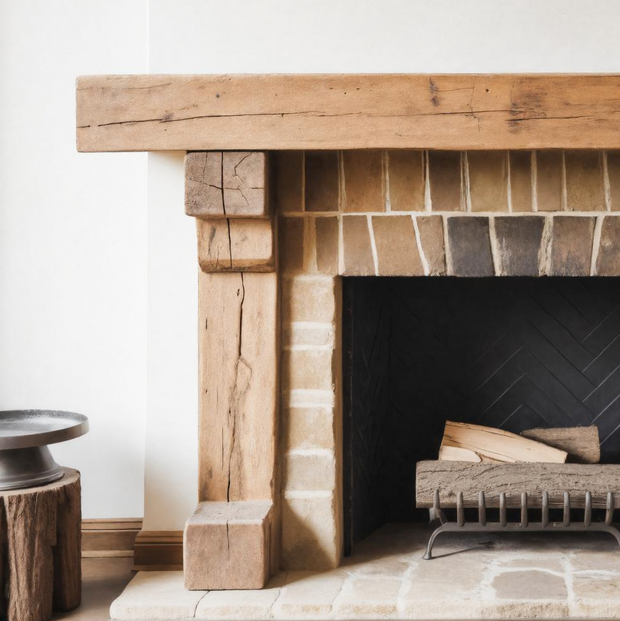 Rustic Wooden Fireplace Mantel With Solid Beam Design For Living Room SITHTTFS003