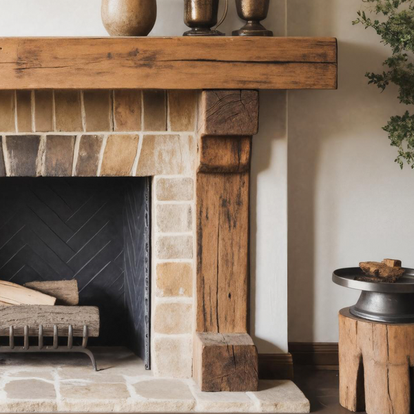 Rustic Wooden Fireplace Mantel With Solid Beam Design For Living Room SITHTTFS003