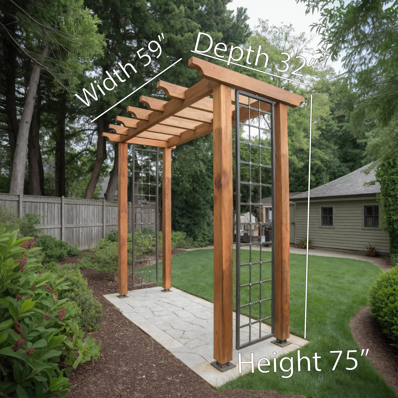 Modern Wood Garden Pergola With Metal Trellis Panels For Backyard SITHHNPER002