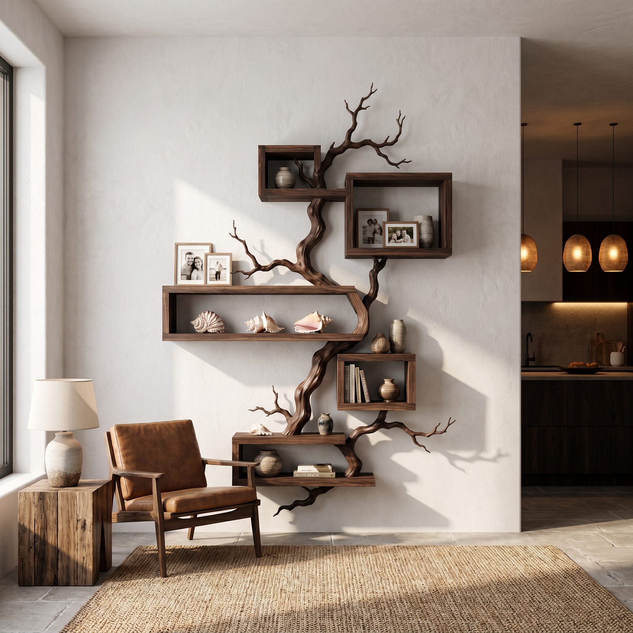 Organic Sculptural Floating Shelf With Tree Branch Design For Living Room SINLHAFL561