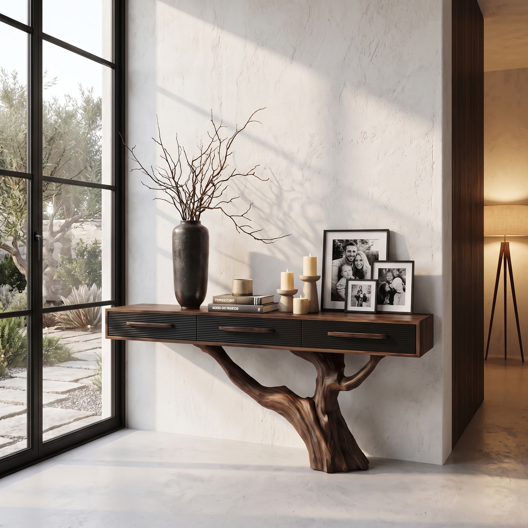 Statement Console Table With Nature Inspired Tree Base For Living Room SINLHACS672