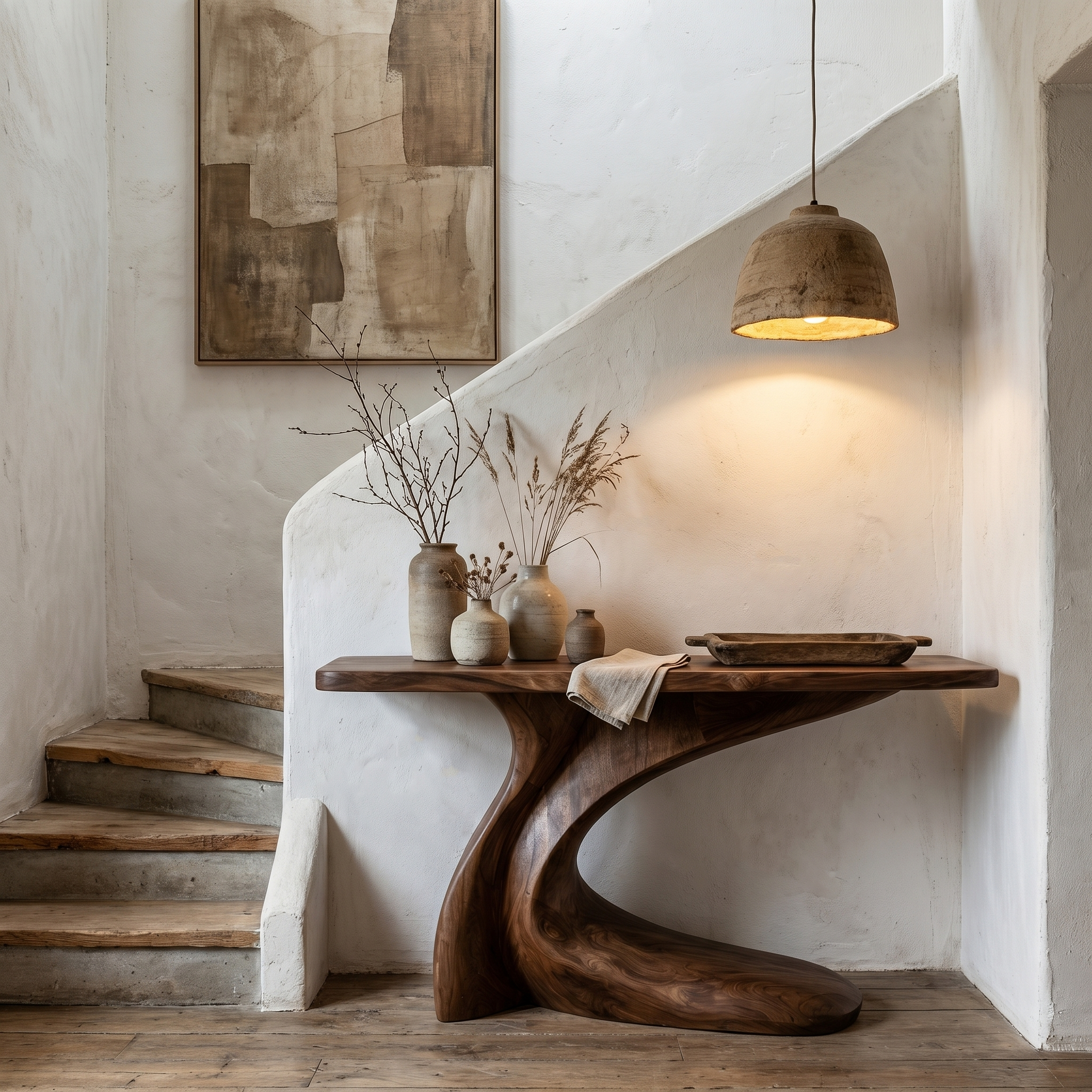 Minimal Console Table With Clean Curved Wooden Base For Living Room SINLHACS578